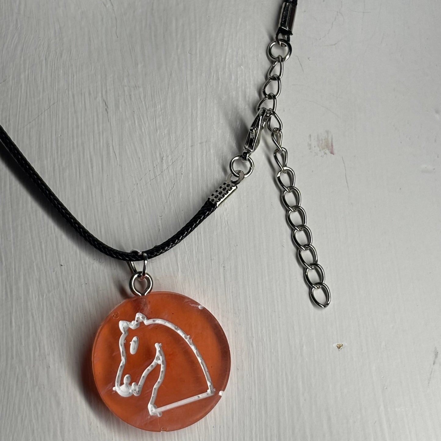 Orange Translucent Knight - Handmade Resin Chess Necklace
