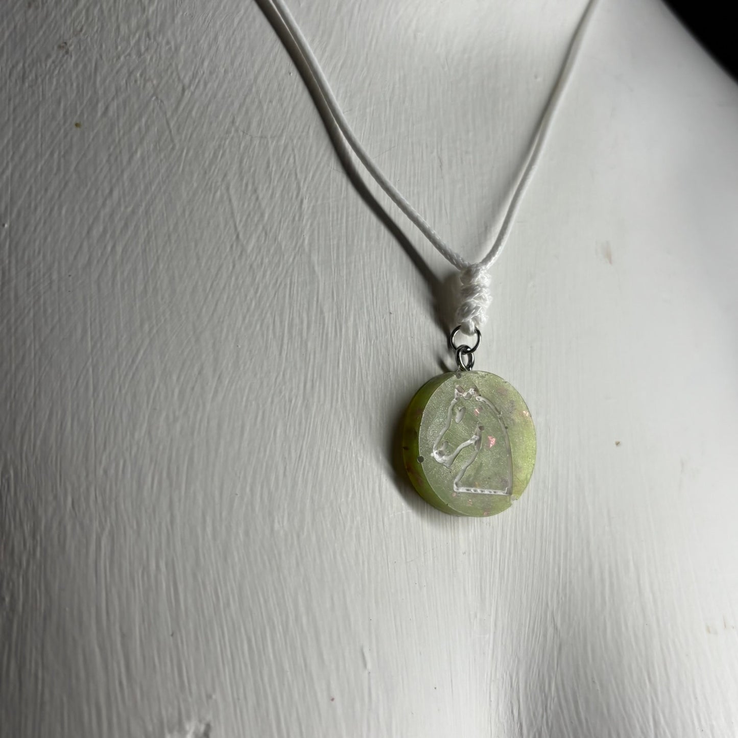 Clean Green Knight - Handmade Resin Chess Necklace