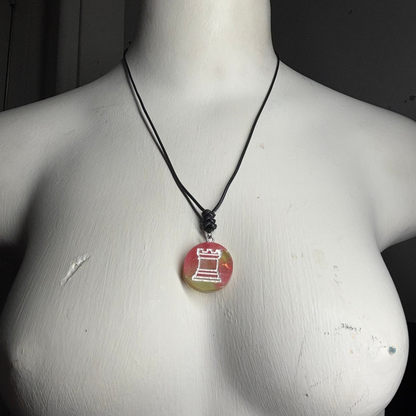Pink Berry Rook - Handmade Resin Chess Necklace