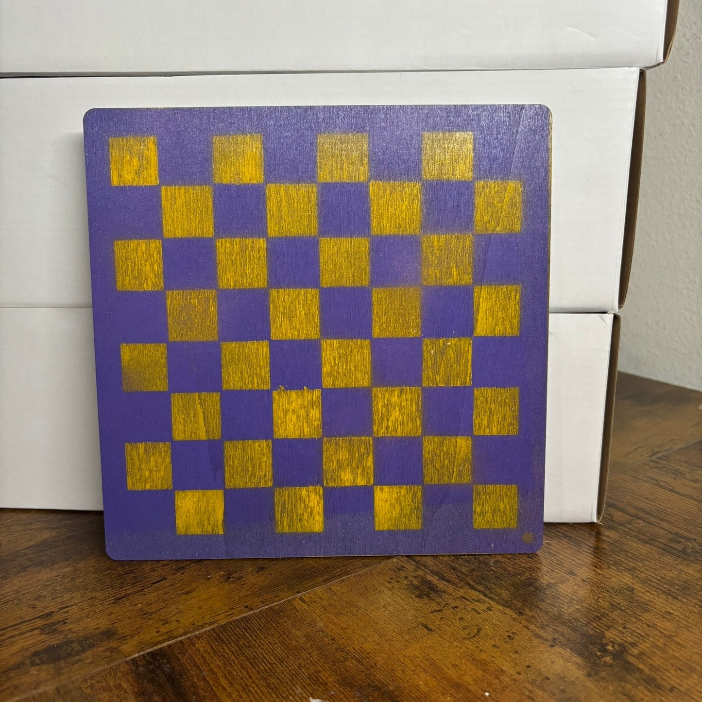 Purple & Yellow - Painted Thin Wooden Chess Board