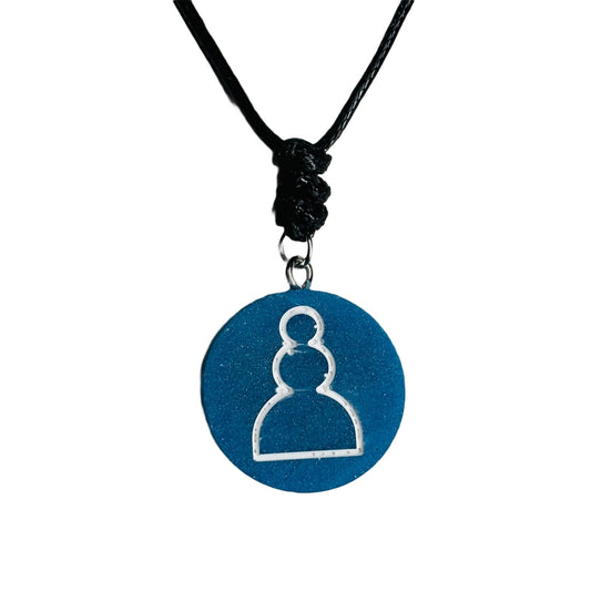 Simple Blue Pawn - Handmade Resin Chess Necklace - Flat Edition