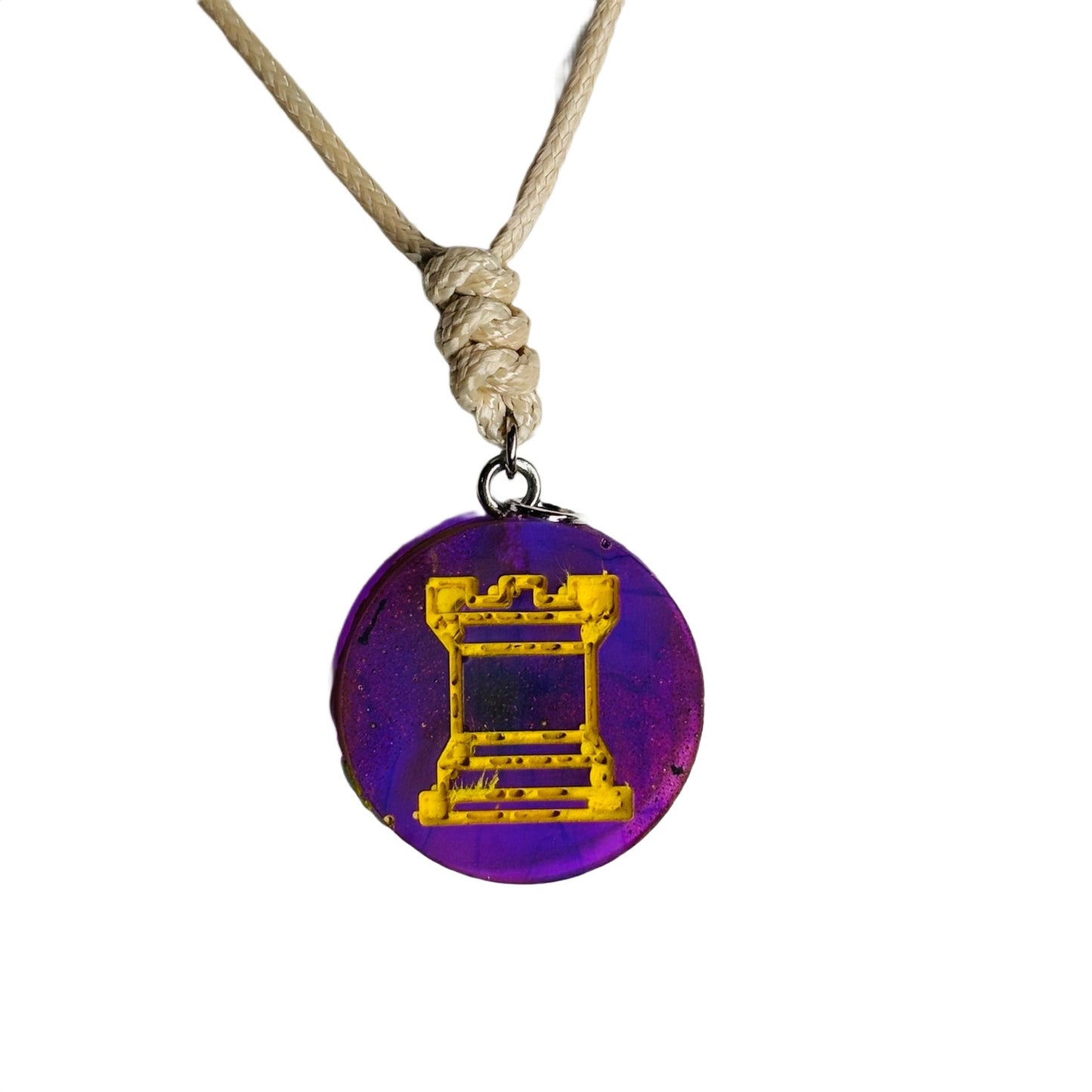 Translucent Purple Rook - Handmade Resin Chess Necklace