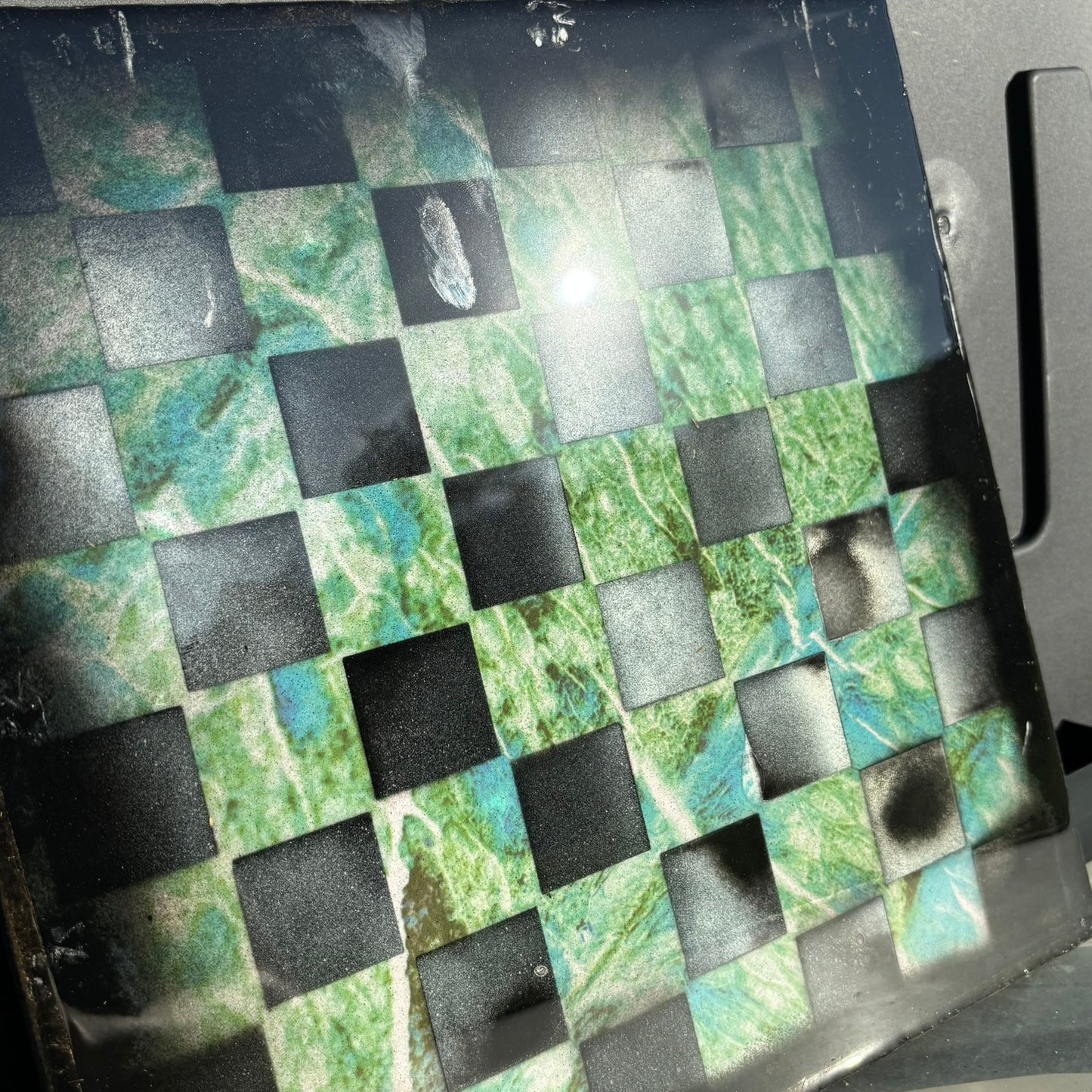 Green Chrome Leaf - Resin Coated Chess Board