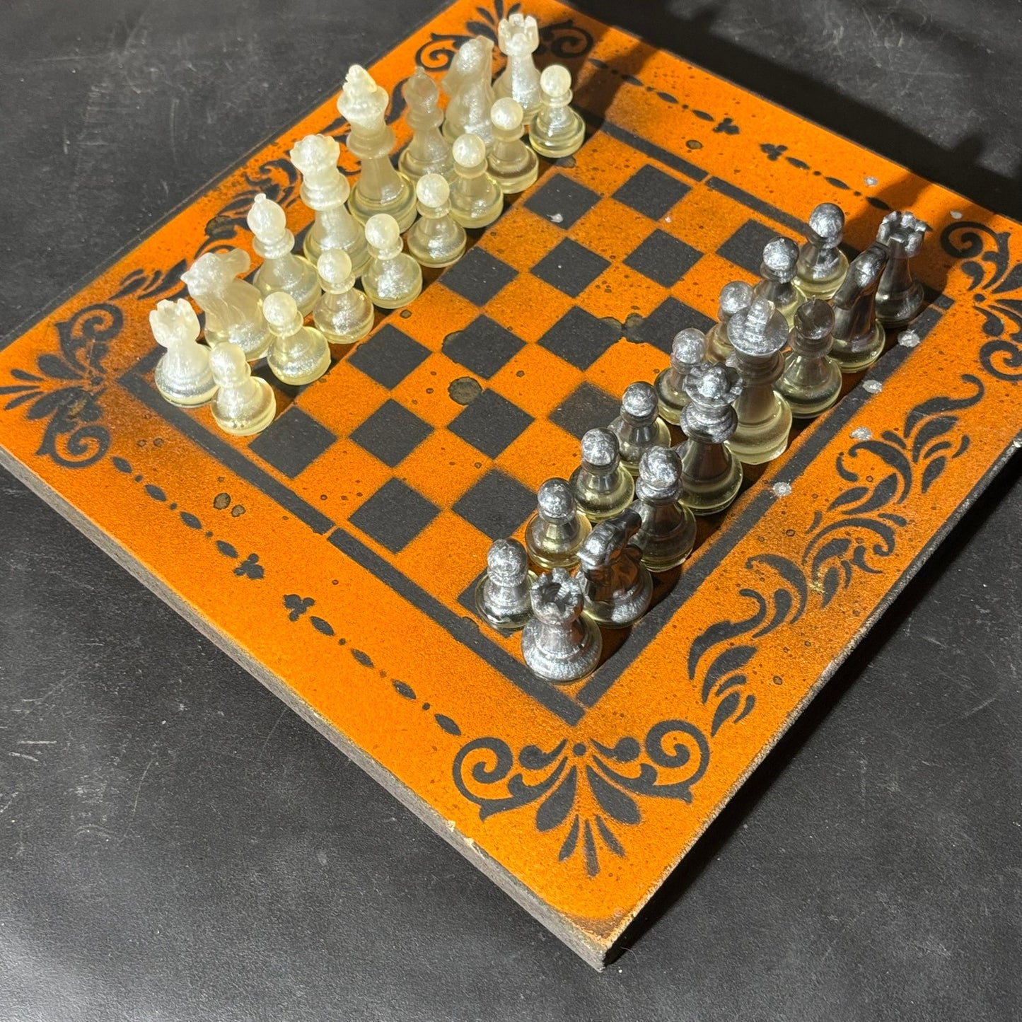 Orange & Black - Painted Chess Set