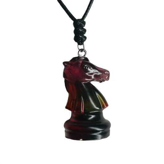 Translucent Dark Knight - Handmade Resin Chess Necklace