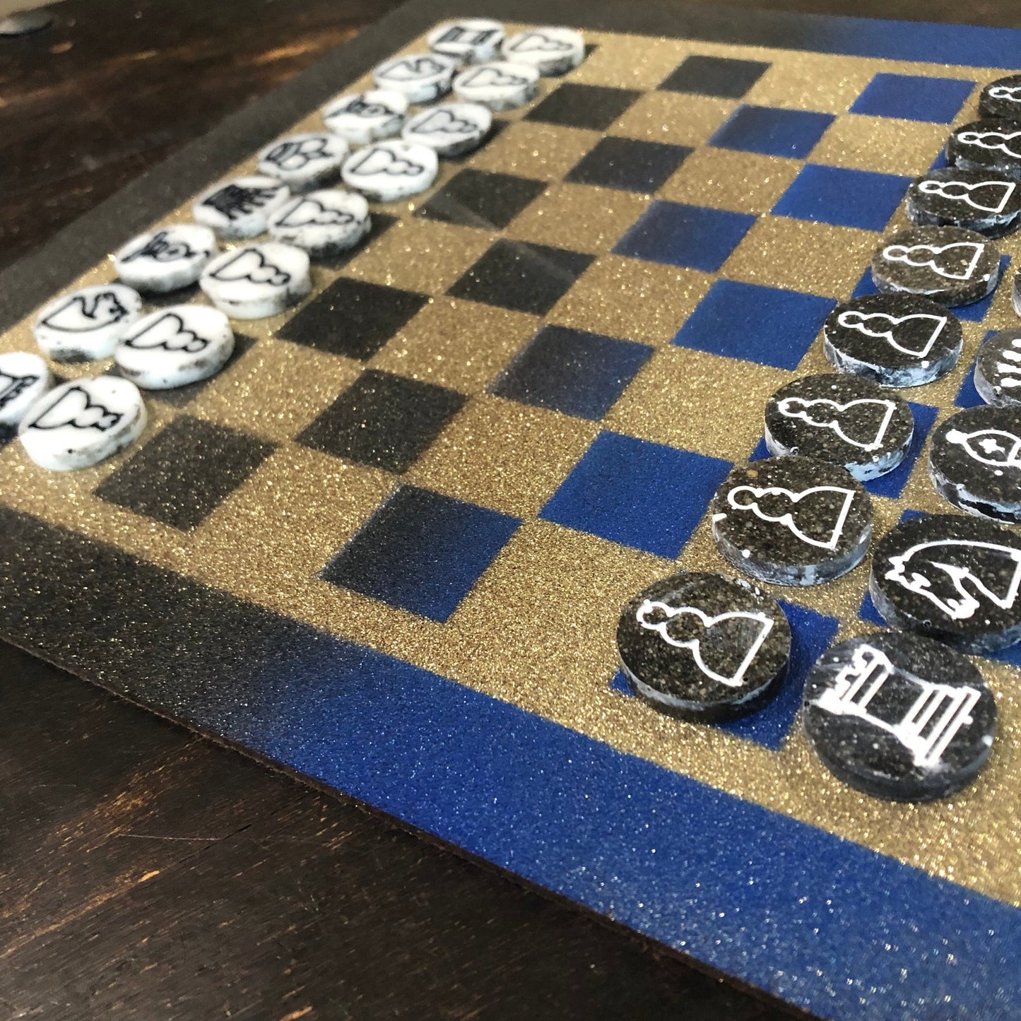 Sparkle Golden Blue - Painted Chess Set