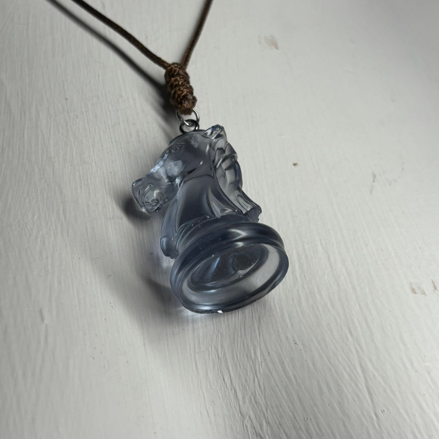 Transparent Simple Blue Knight - Handmade Resin Chess Necklace