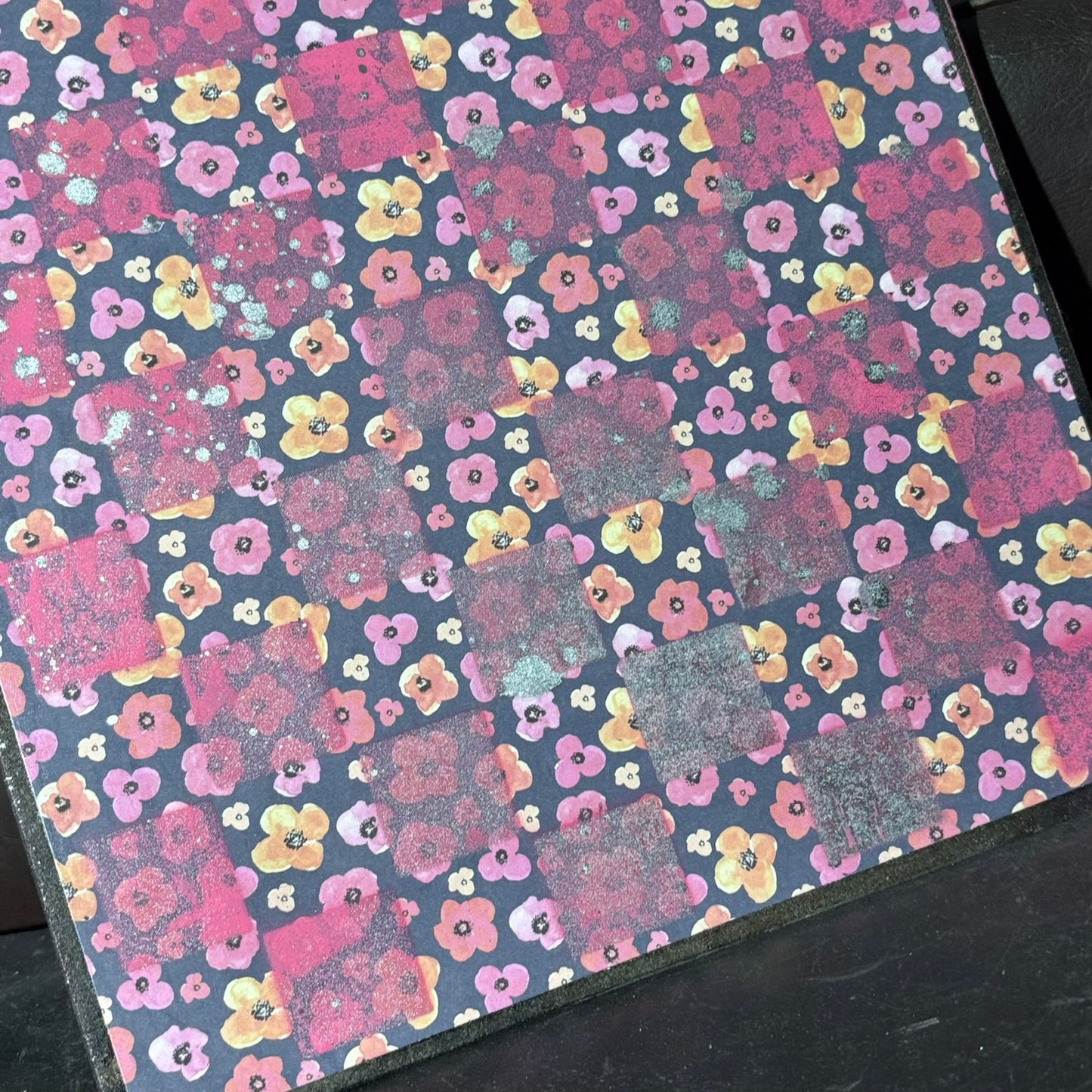 Pink Flowers - Scrapbook Chess Board