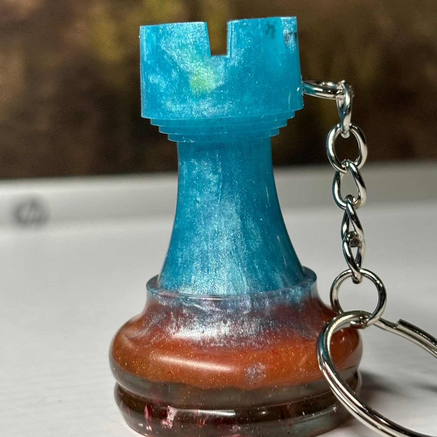 Cool Blue Rook - Handmade Resin Keychain - Large Edition