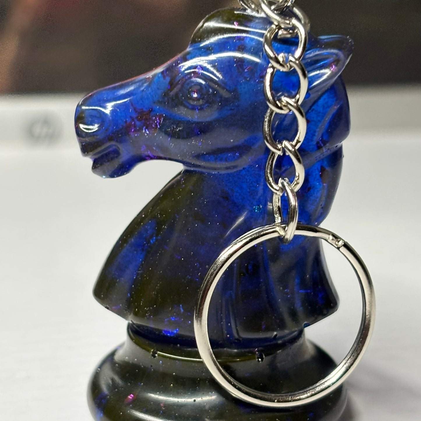 Deep Translucent Blue Knight - Handmade Resin Keychain - Large Edition