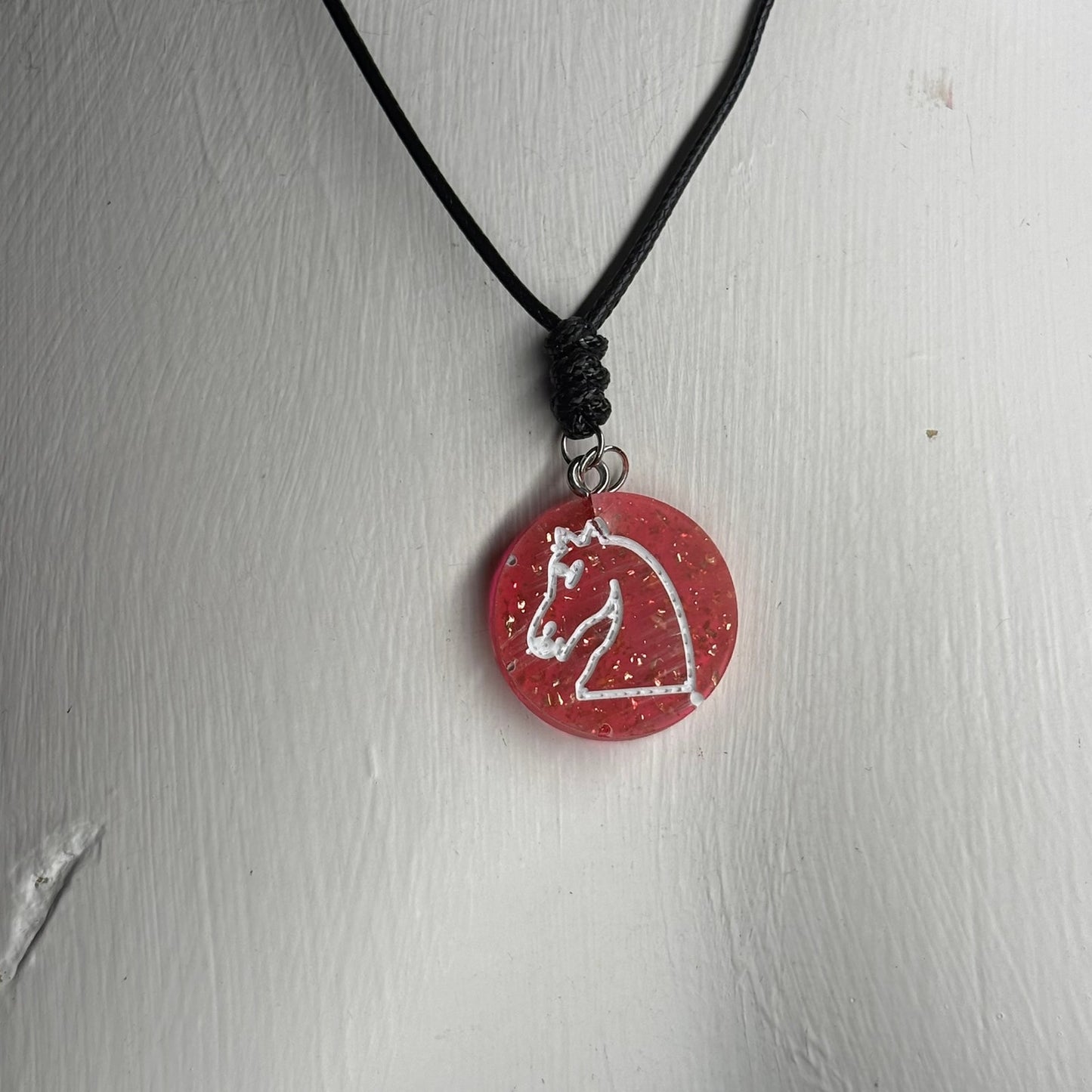 Red Sparkle Knight - Handmade Resin Chess Necklace