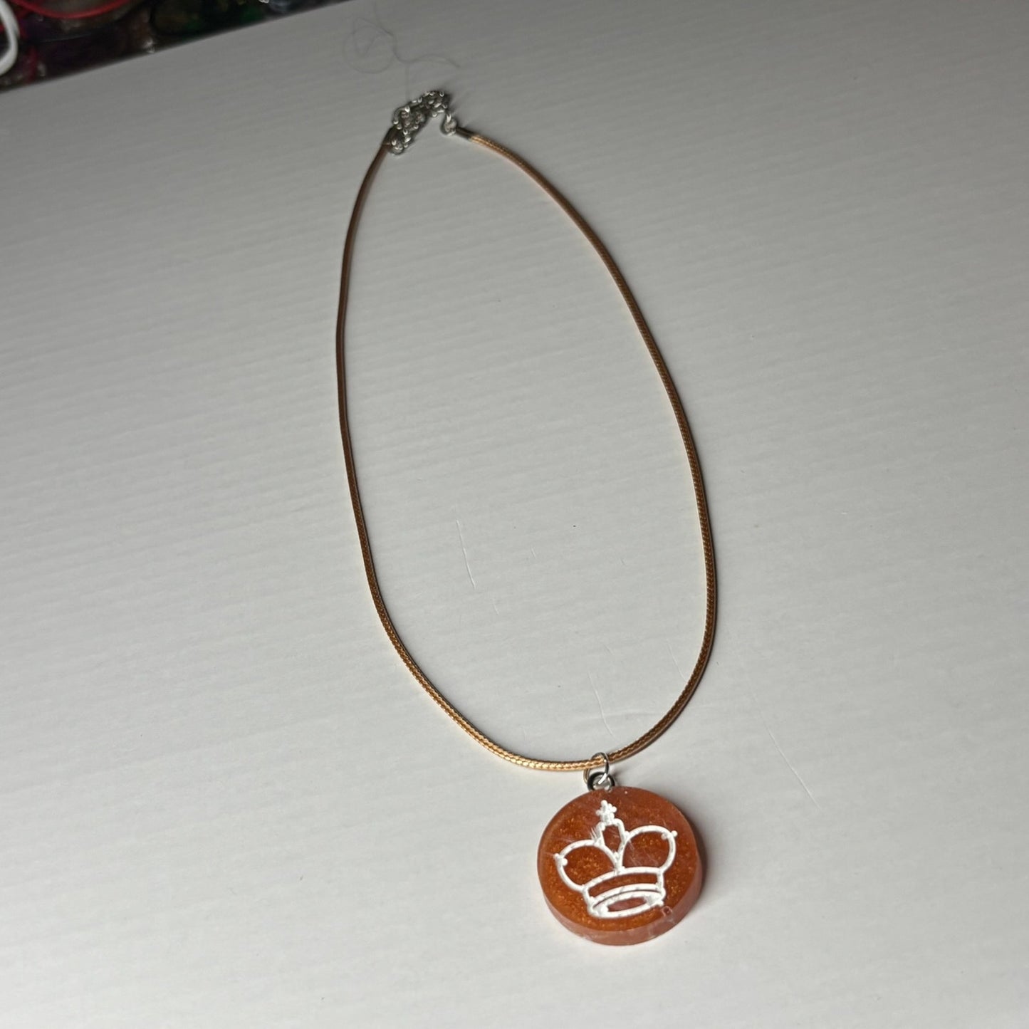 Dark Orange King - Handmade Resin Chess Necklace