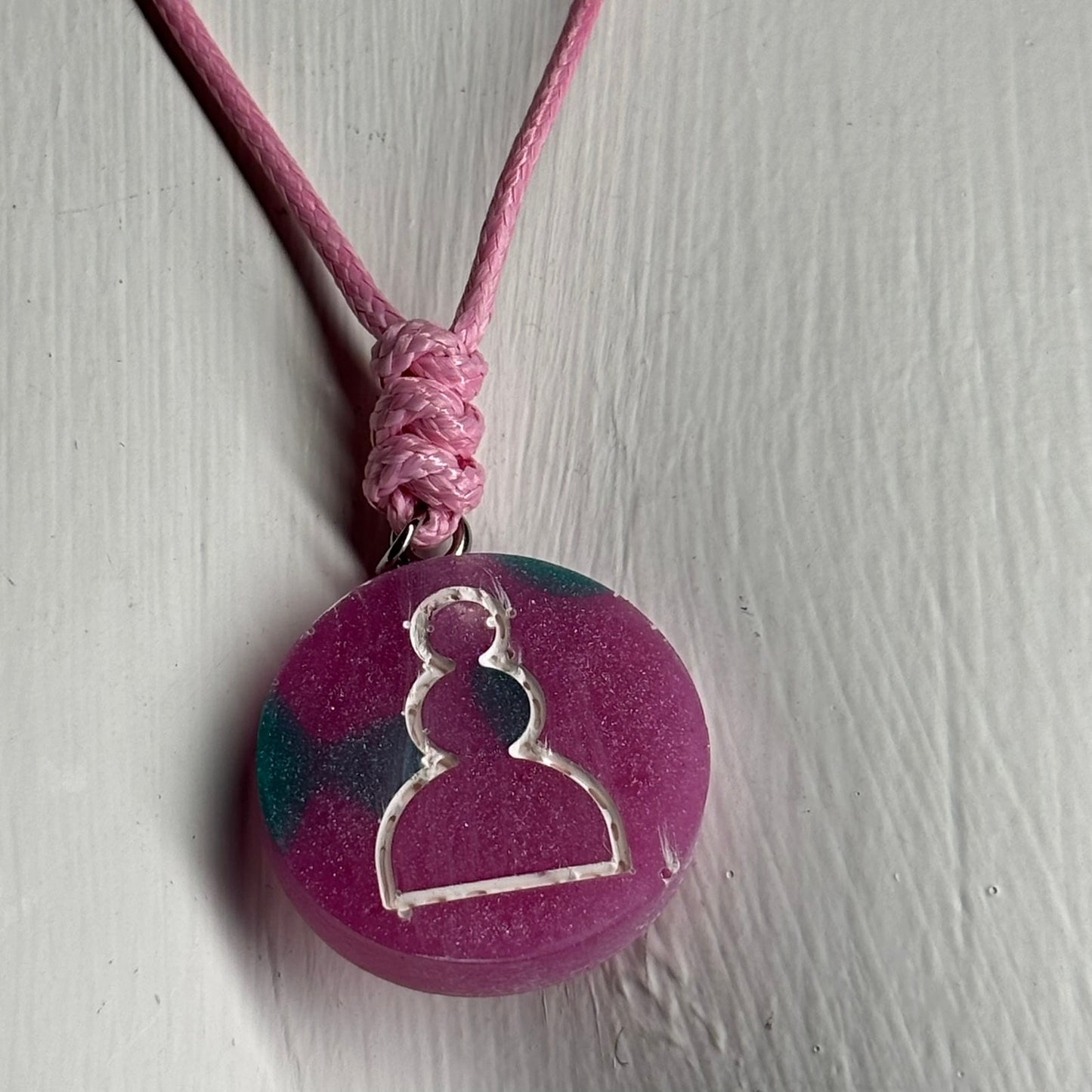 Vibrant Pink Pawn - Handmade Resin Chess Necklace