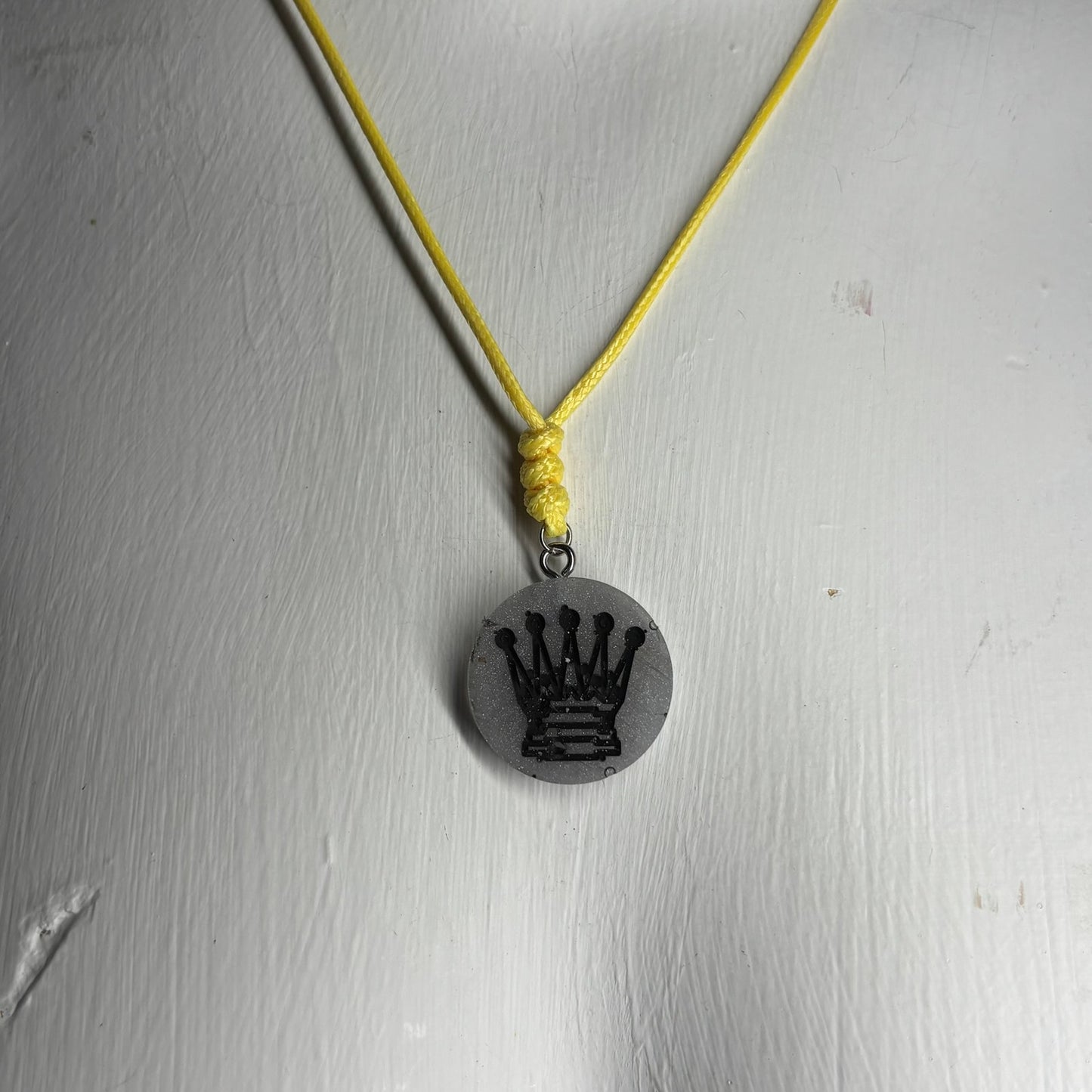 Silver Yellow Queen - Handmade Resin Chess Necklace