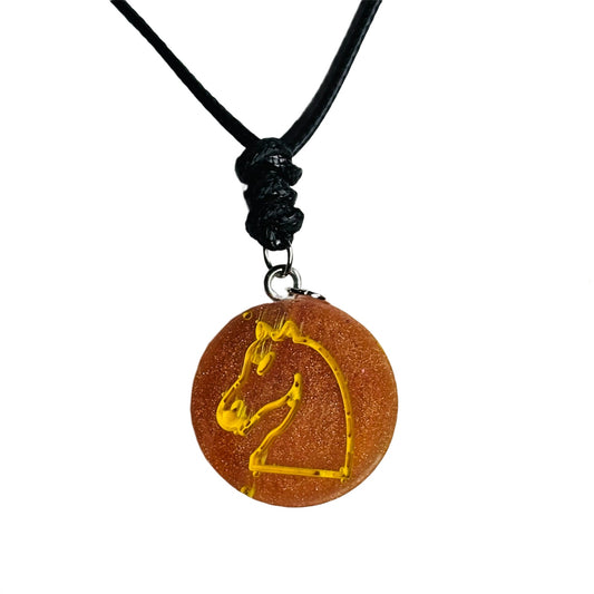 Orange Knight - Handmade Resin Chess Necklace