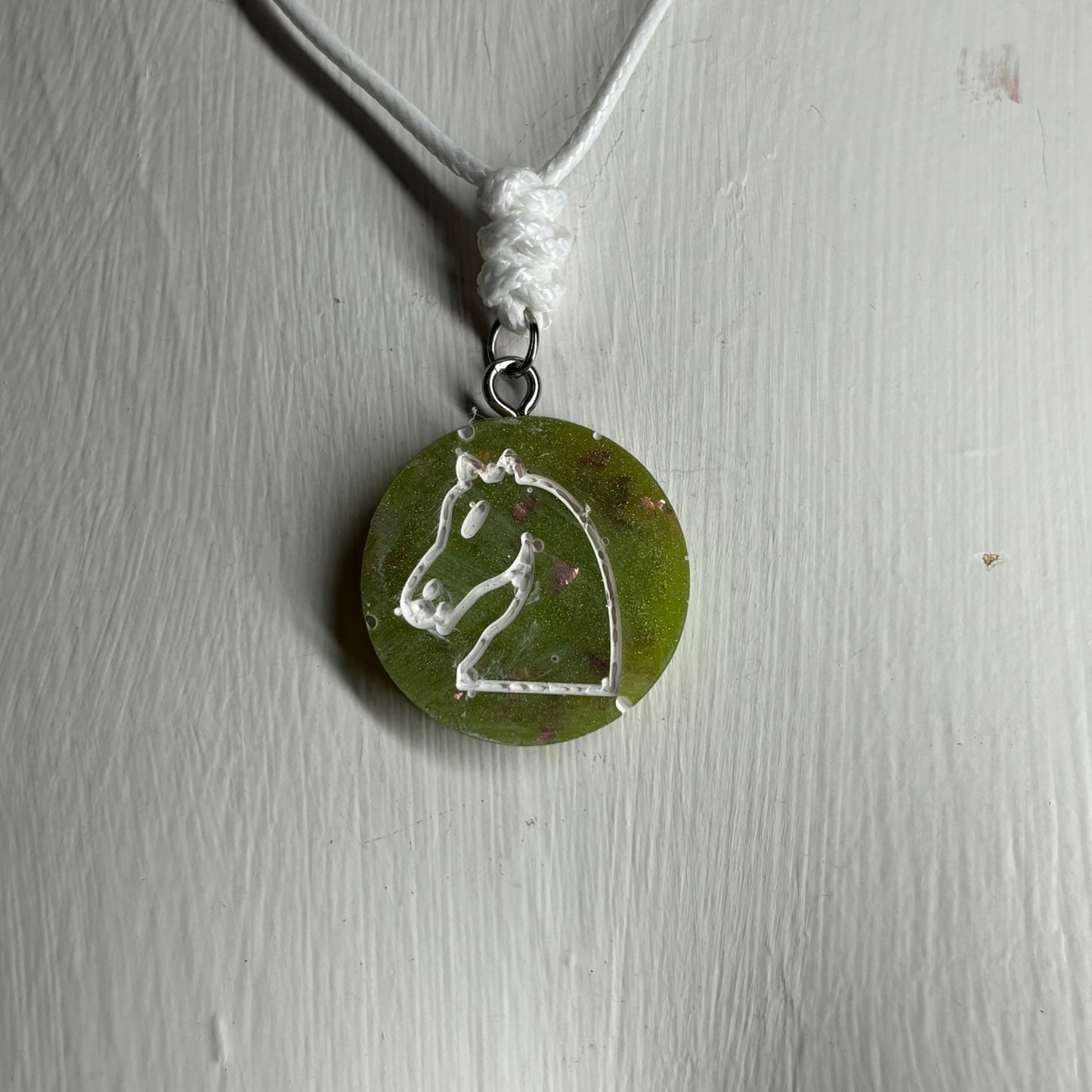 Clean Green Knight - Handmade Resin Chess Necklace
