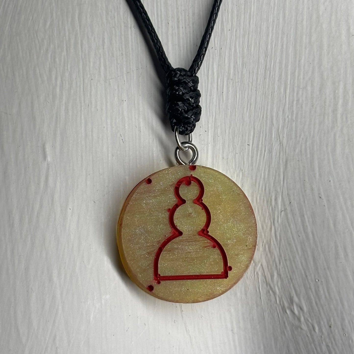 Yellow/Red Pawn - Handmade Resin Chess Necklace