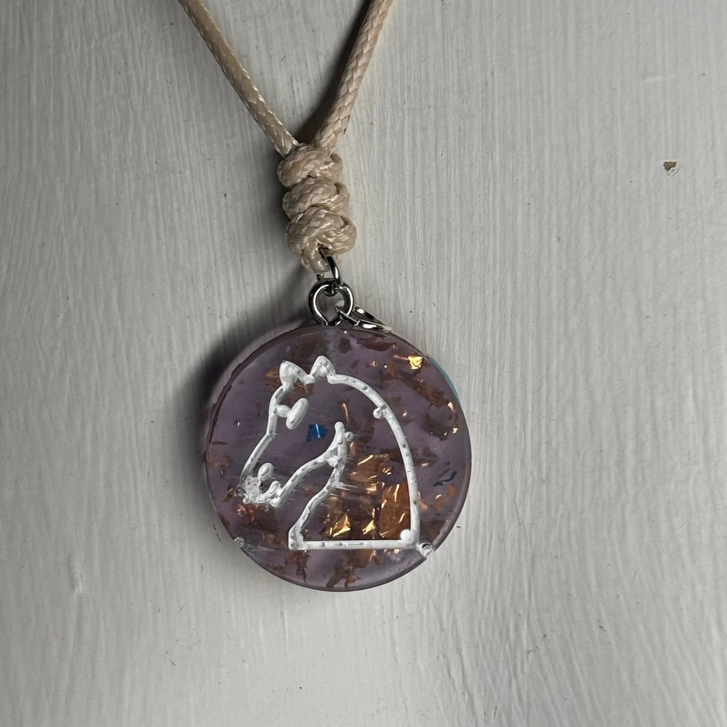 Cream Purple Knight - Handmade Resin Chess Necklace