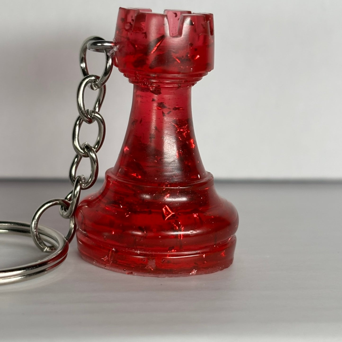 Fire Red Rook Handmade Resin Keychain - One of a Kind Design