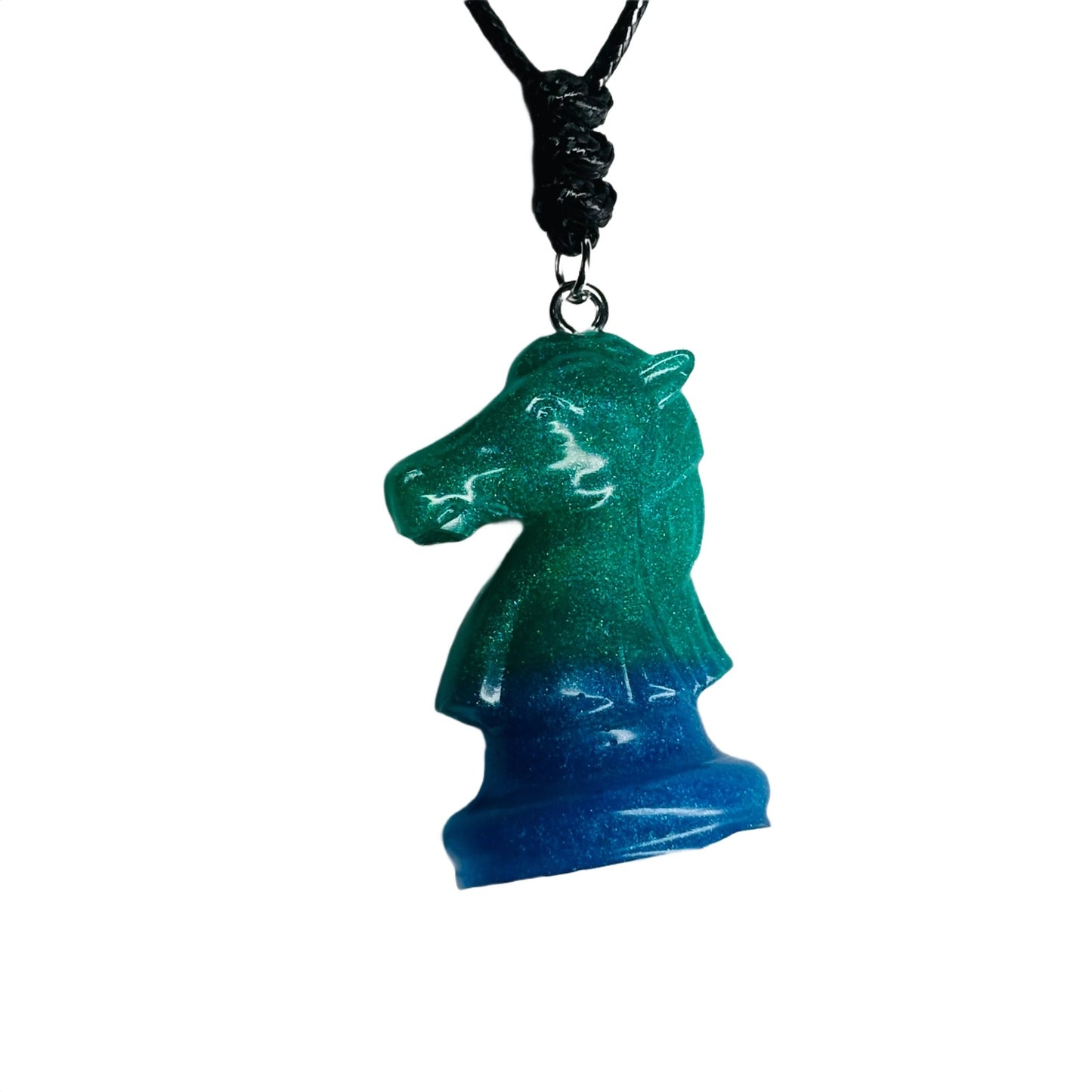 Green & Blue Knight - Handmade Resin Chess Necklace