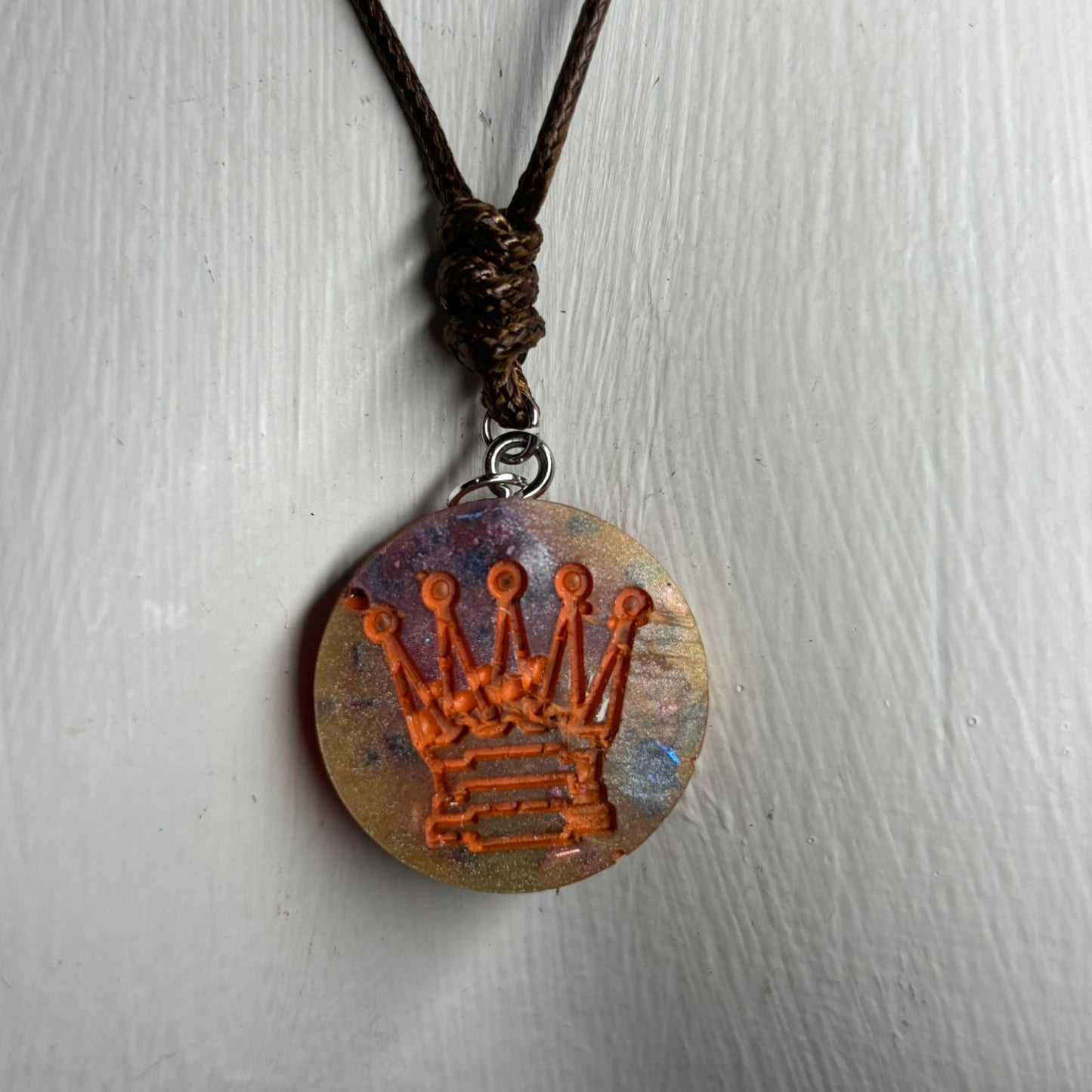 Orange Print Queen - Handmade Resin Chess Necklace