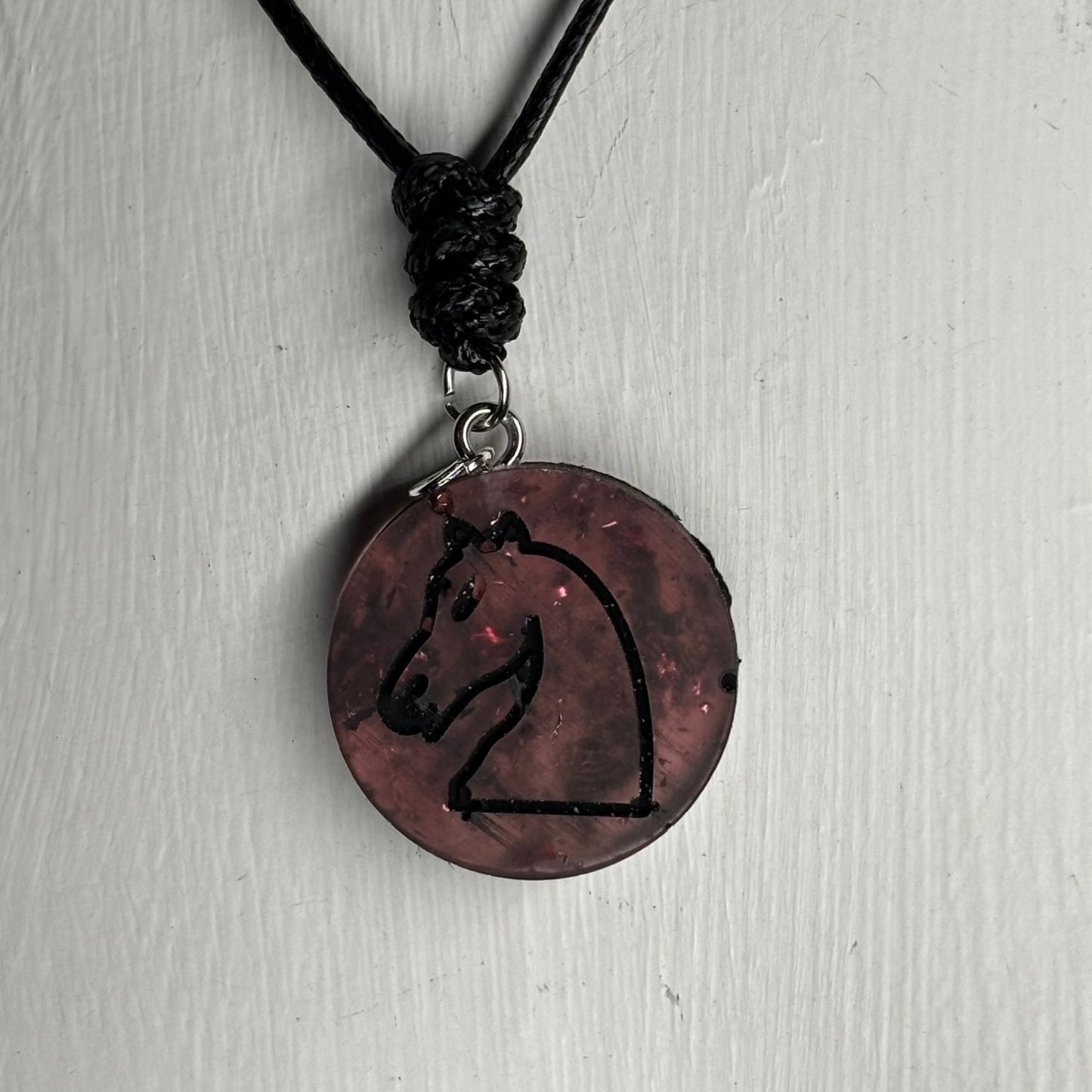 Coffee Red Knight - Handmade Resin Chess Necklace