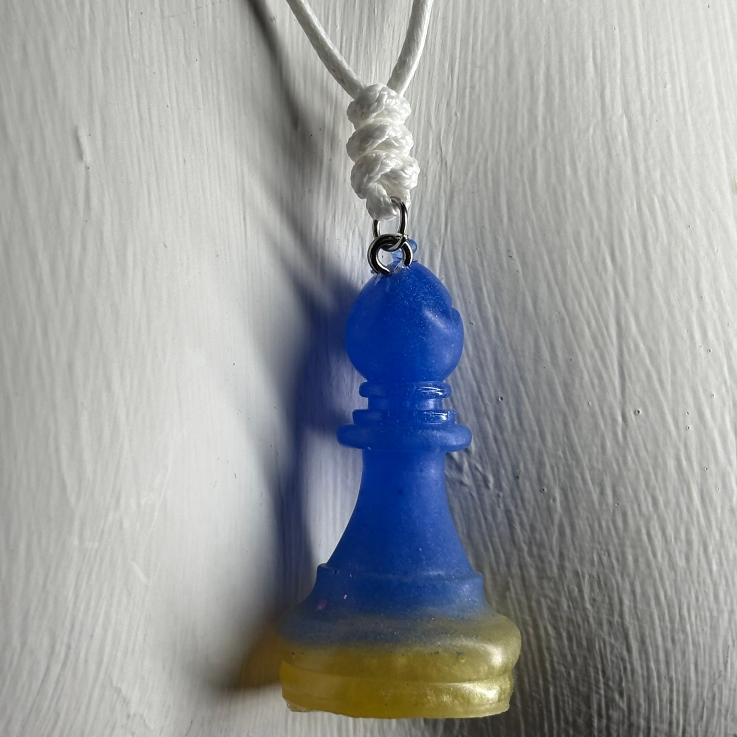 Blue & Yellow Bishop - Handmade Resin Chess Necklace