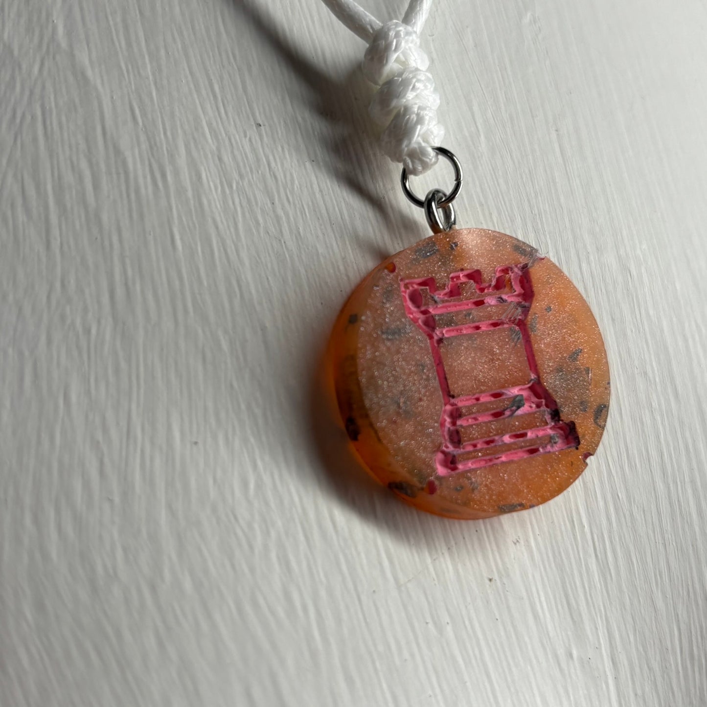 Lava Pink Rook - Handmade Resin Chess Necklace