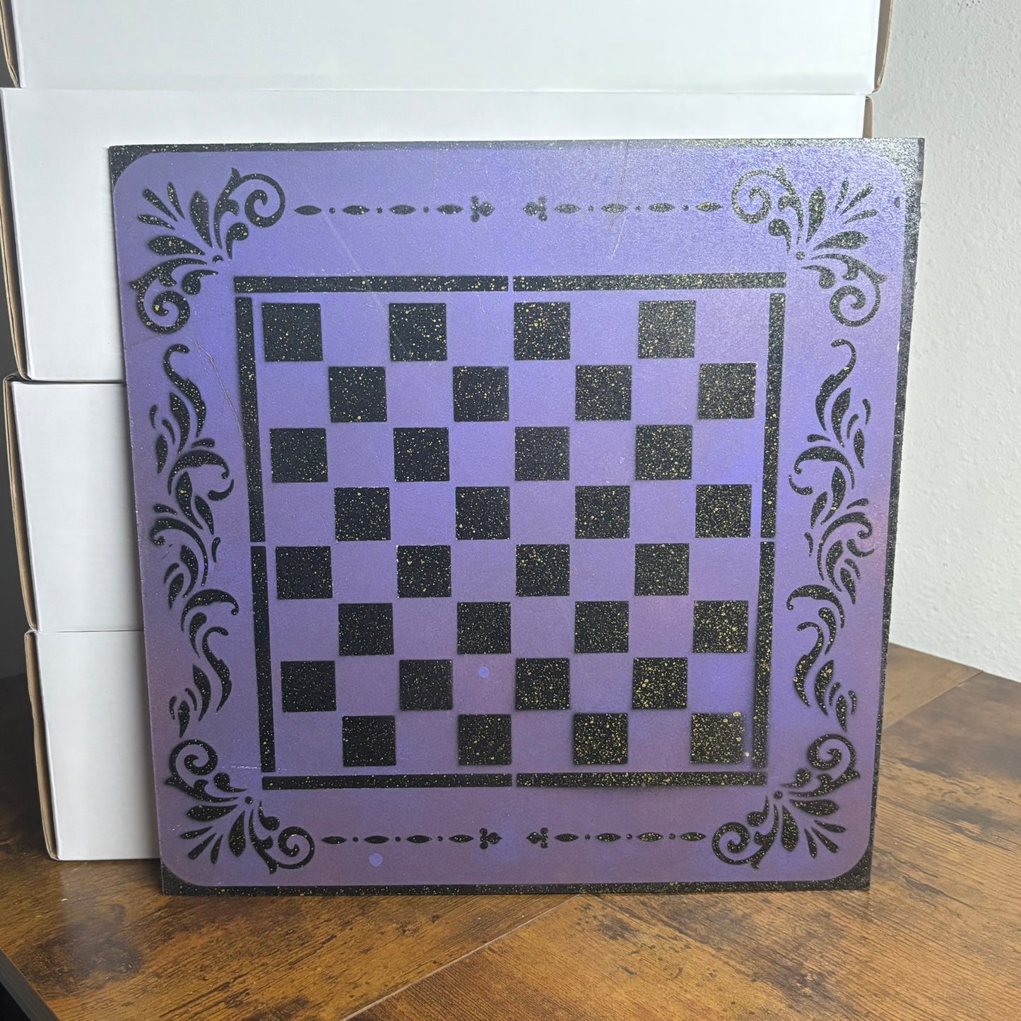 Purple & Black  - Painted Chess Board