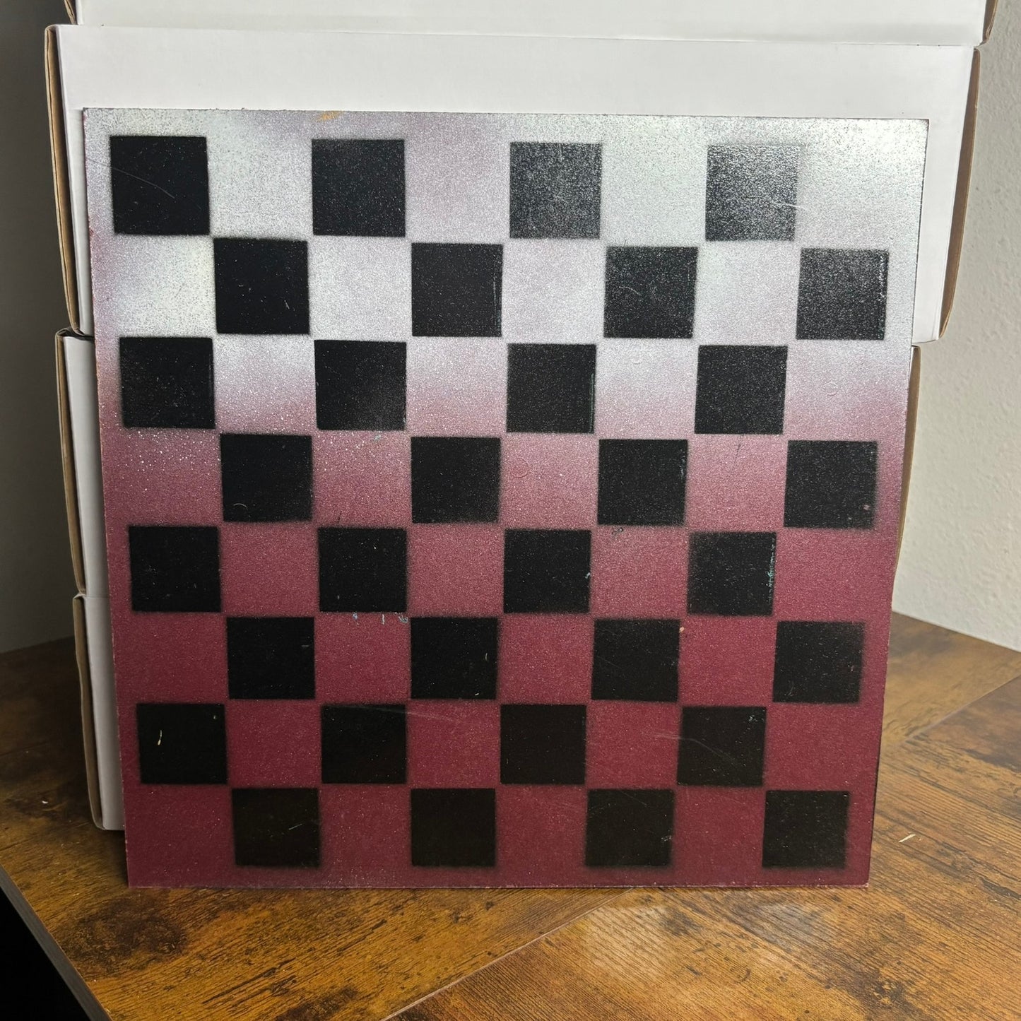 Burgundy Red & White - Painted Chess Board