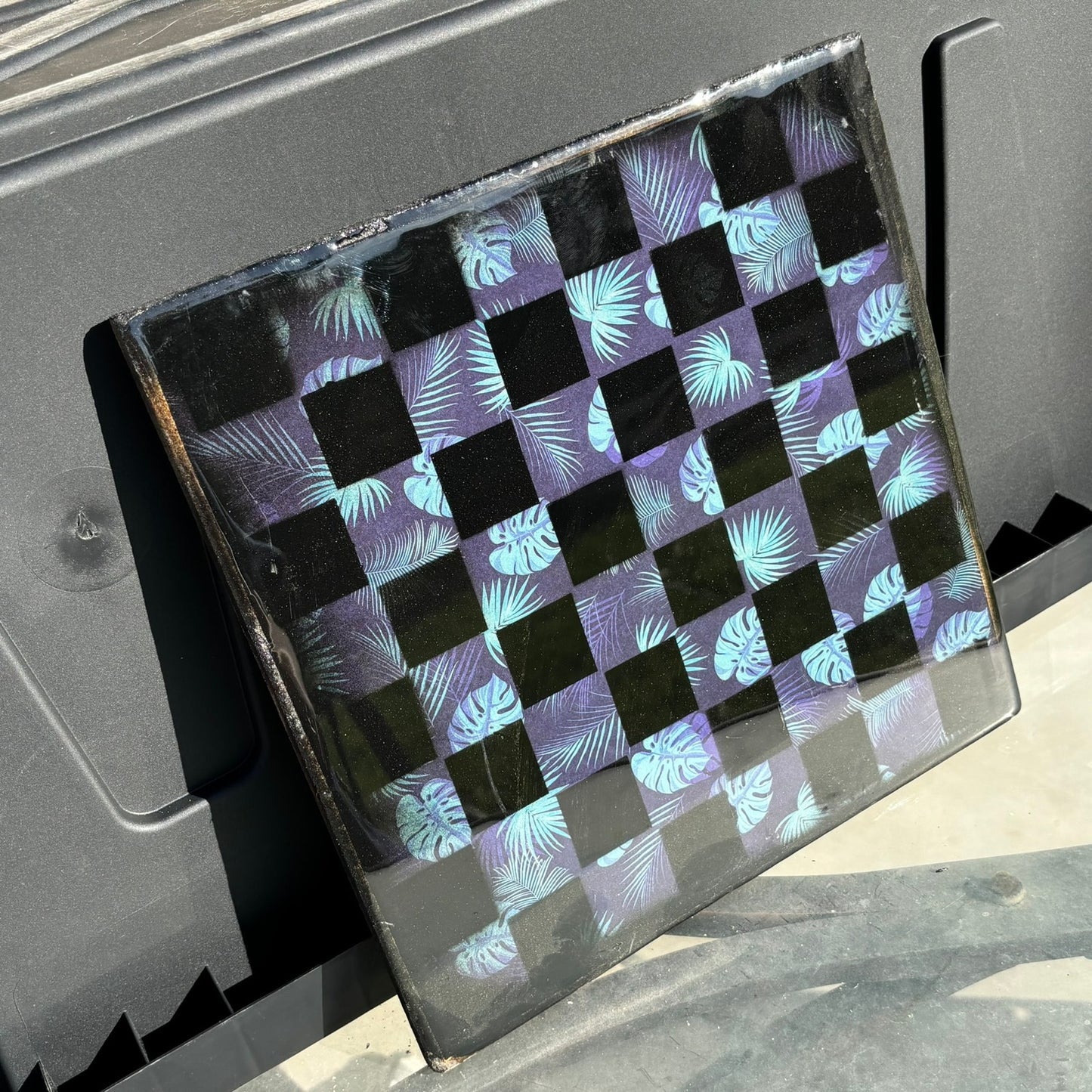 Blue Palms - Resin Coated Chess Board