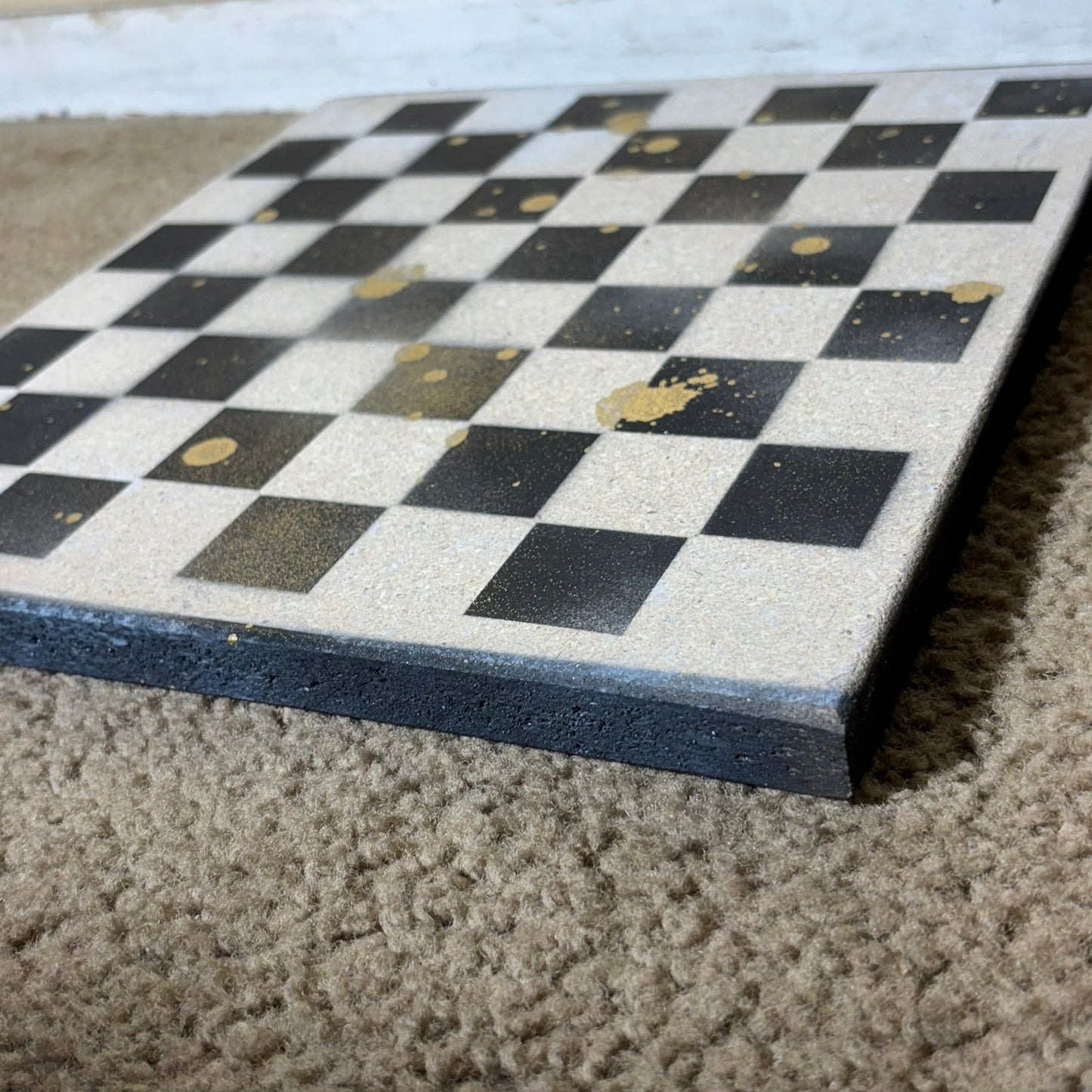 Black & White Speckled Gold - Painted Chess Board
