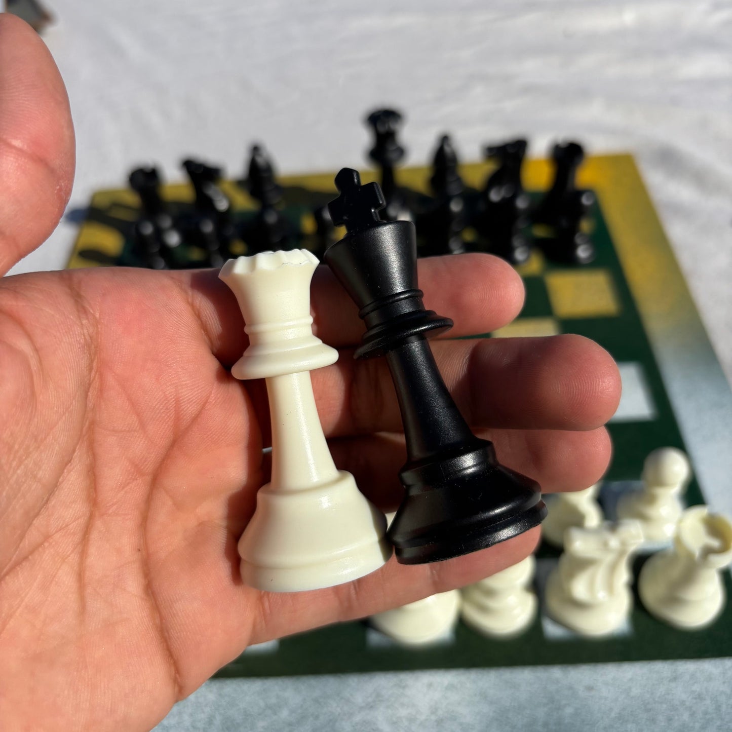 Green & Yellow - Painted Chess Set