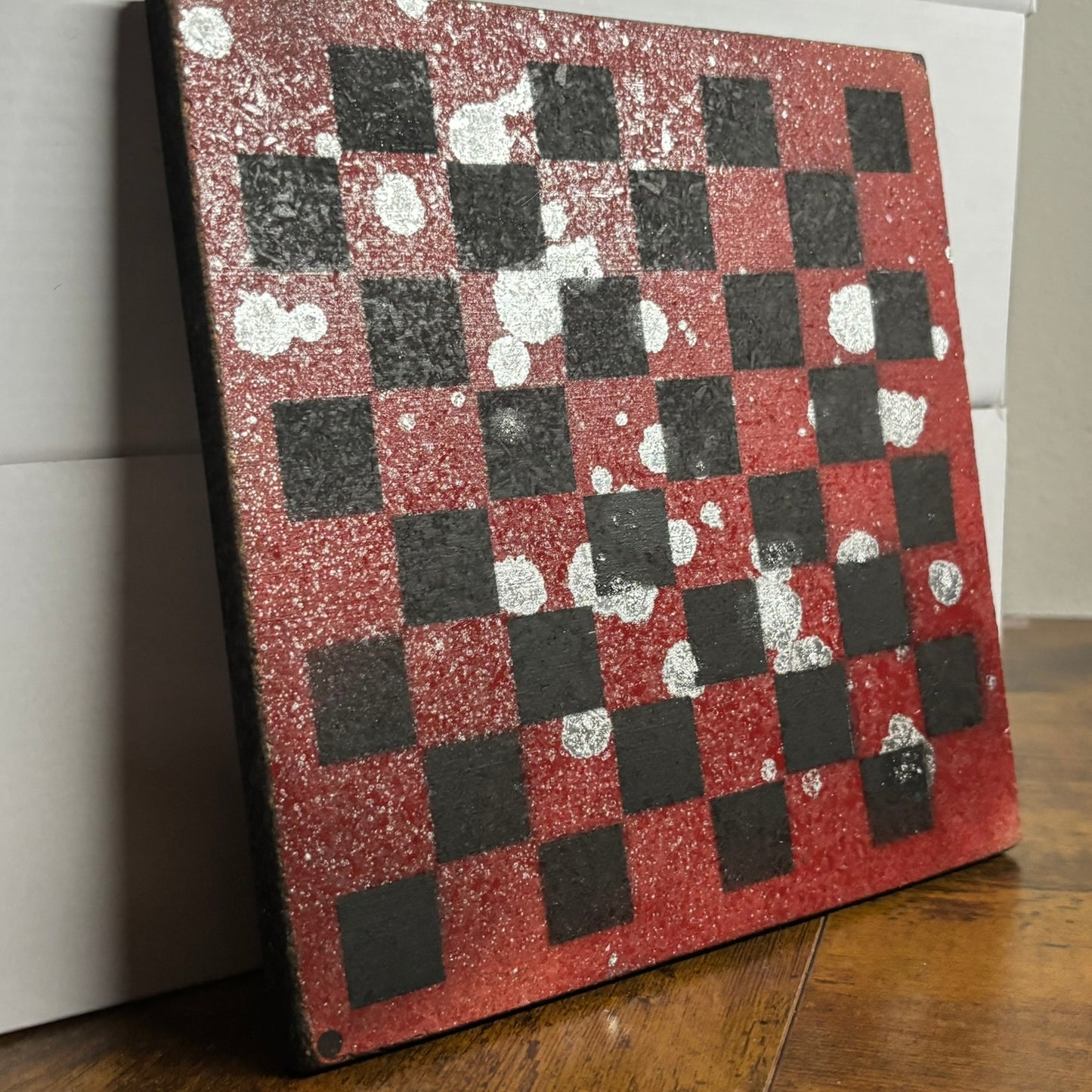 Red & Black Chrome Drip - Painted Double Sided Chess Board