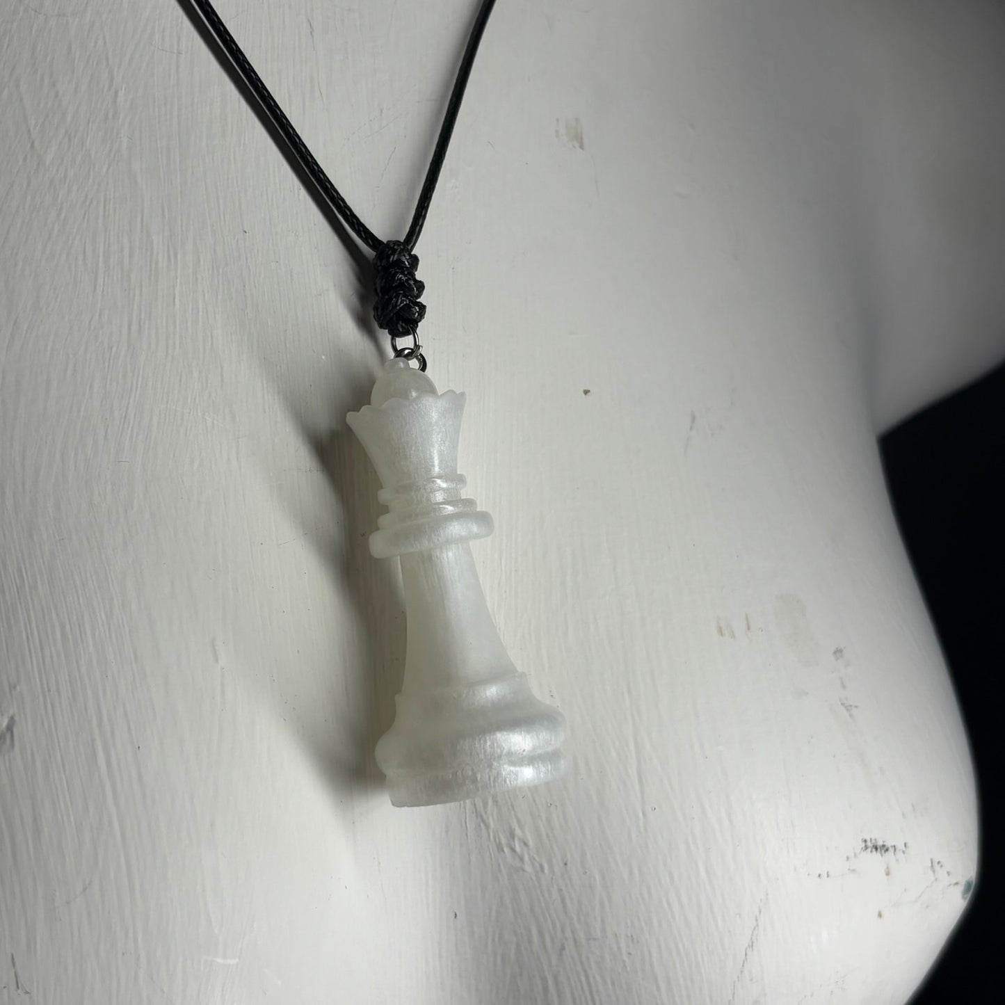Simple White Queen - Handmade Resin Chess Necklace