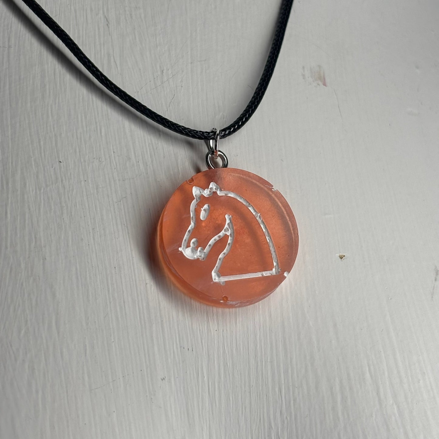 Orange Translucent Knight - Handmade Resin Chess Necklace