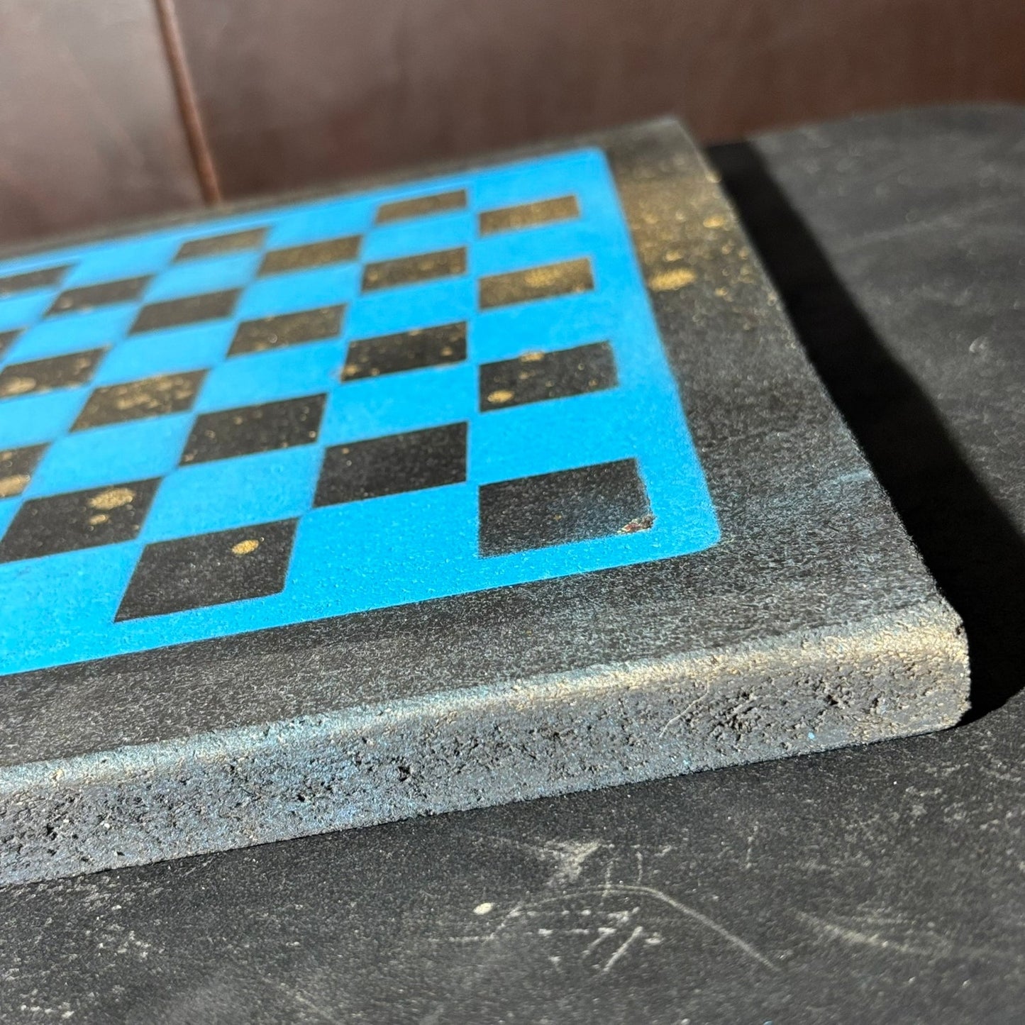 Blue & Black Gold Mist - Painted Chess Board