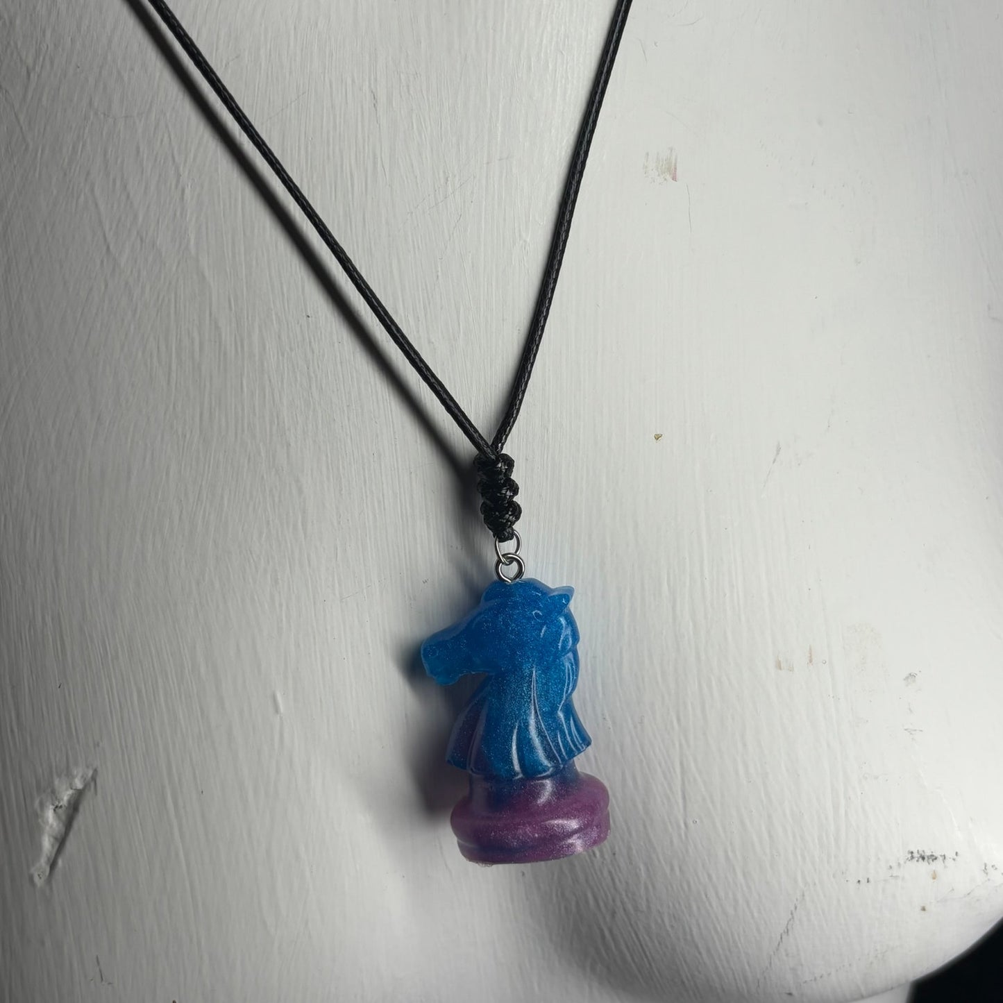 Blue Pink Knight - Handmade Resin Chess Necklace