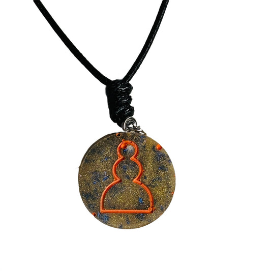 Green & Orange Luxury Pawn - Handmade Resin Chess Necklace