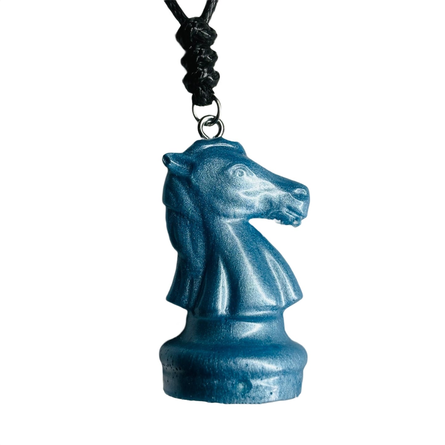 Smooth Blue Knight - Handmade Resin Chess Necklace