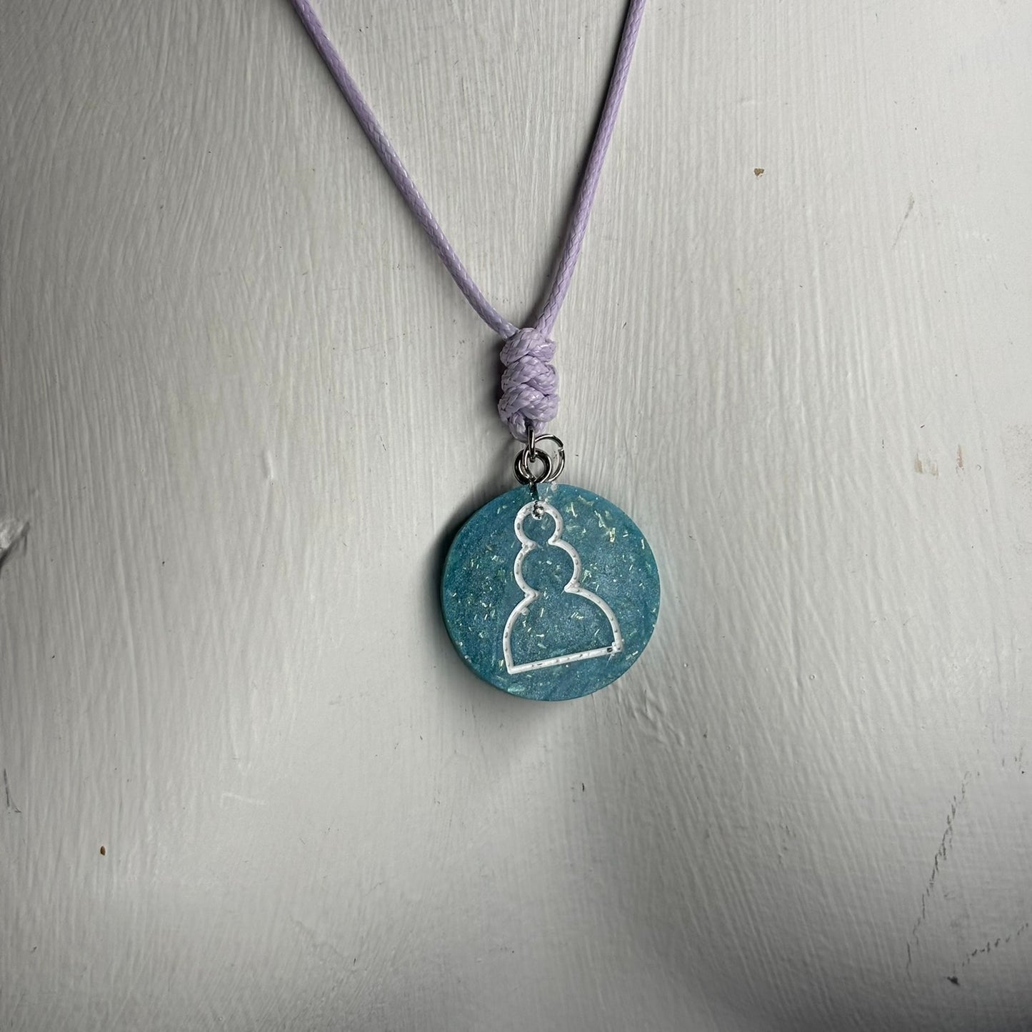 Blue Crystal Pawn - Handmade Resin Chess Necklace