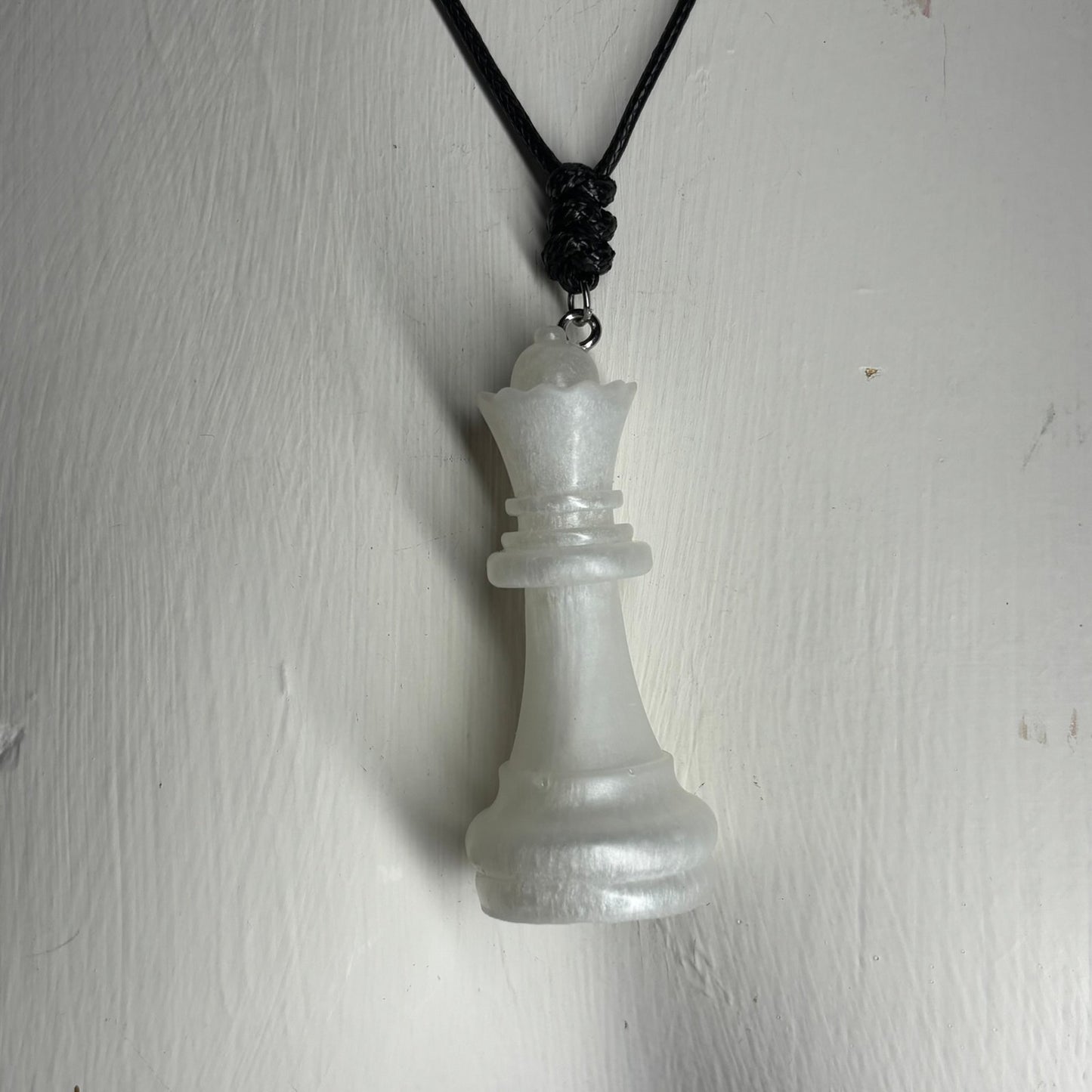 Simple White Queen - Handmade Resin Chess Necklace
