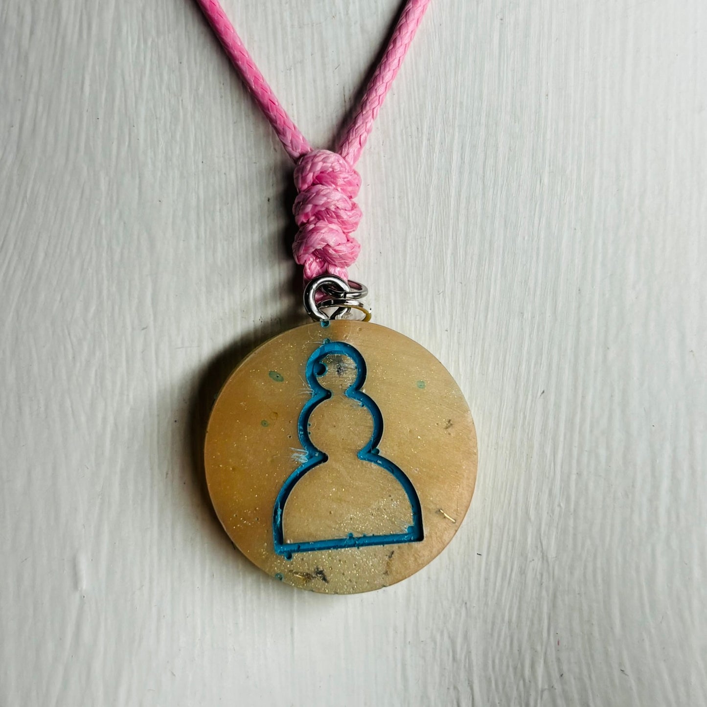 Pink Cream Pawn - Handmade Resin Chess Necklace