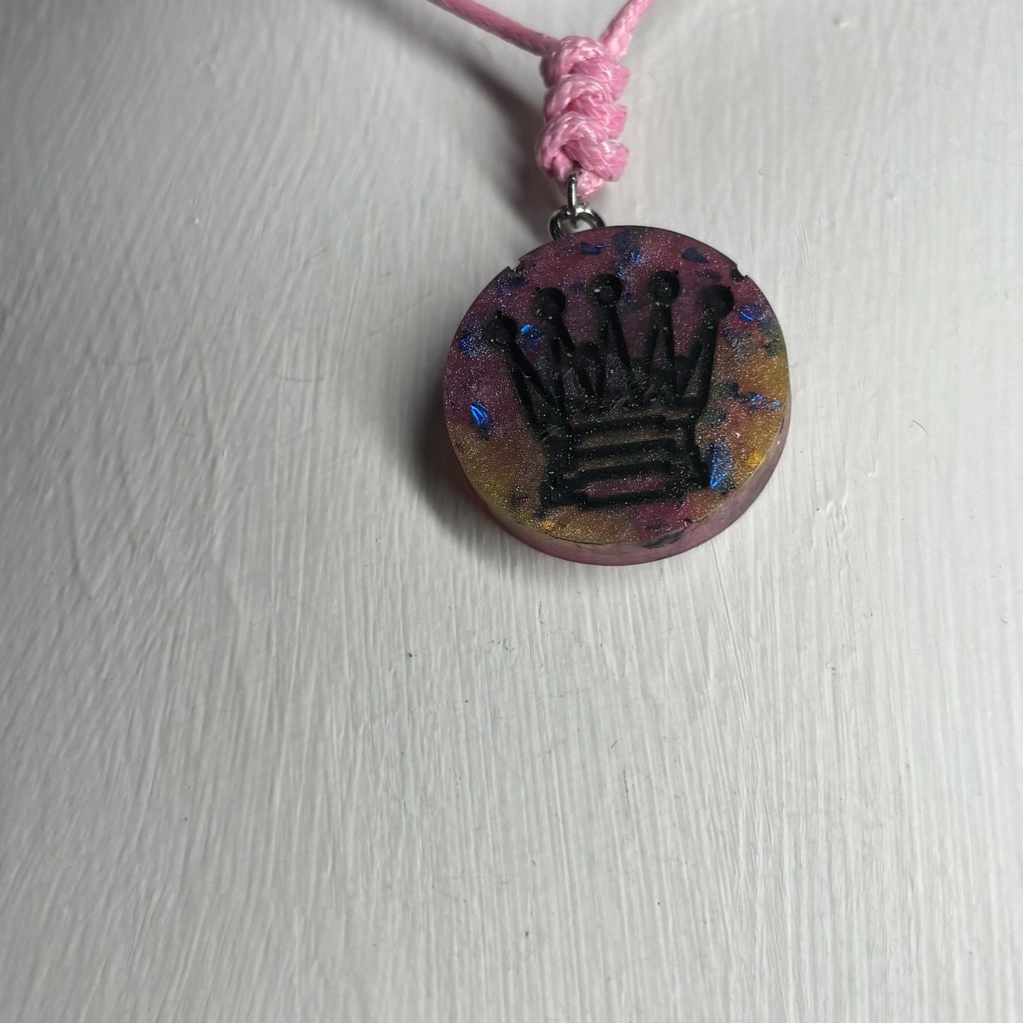 Vintage Pink Queen - Handmade Resin Chess Necklace