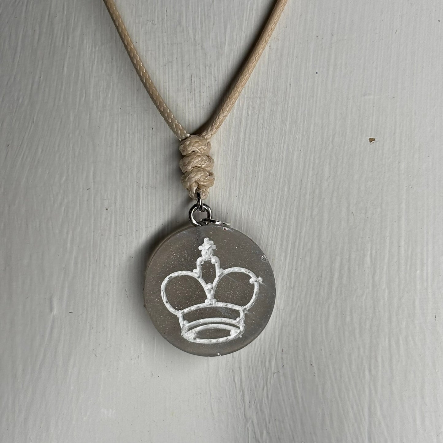 Cream Clear King - Handmade Resin Chess Necklace