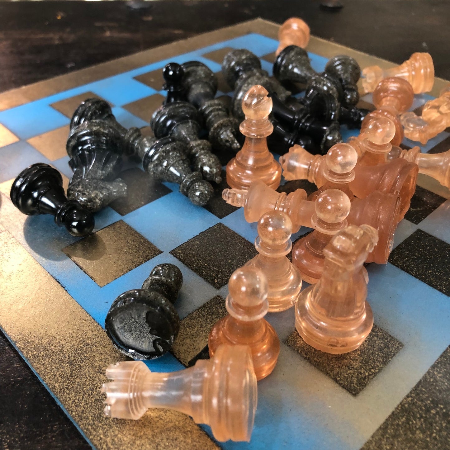 Golden Blue - Painted Chess Set