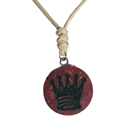 Burned Red Queen - Handmade Resin Chess Necklace