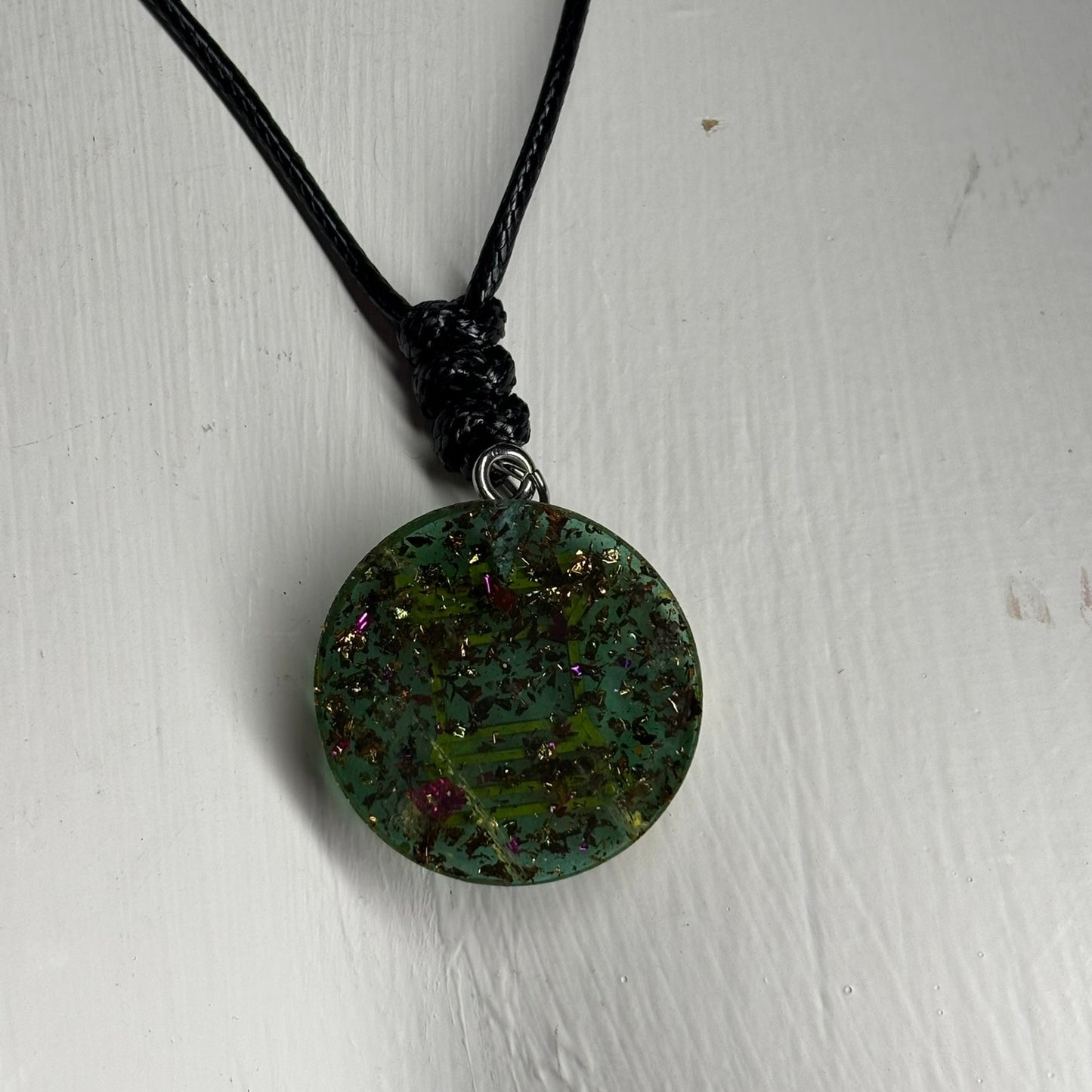 Forest Green Crystal Rook - Handmade Resin Chess Necklace