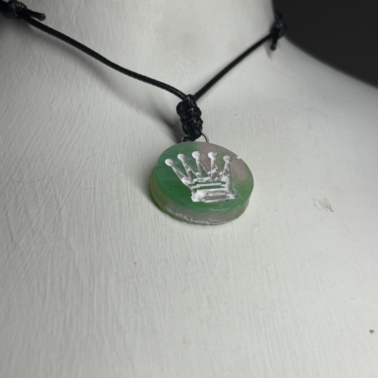 Simple Green Queen - Handmade Resin Chess Necklace