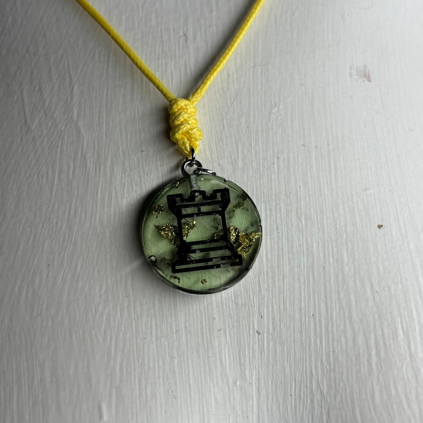 Translucent Green Rook - Handmade Resin Chess Necklace